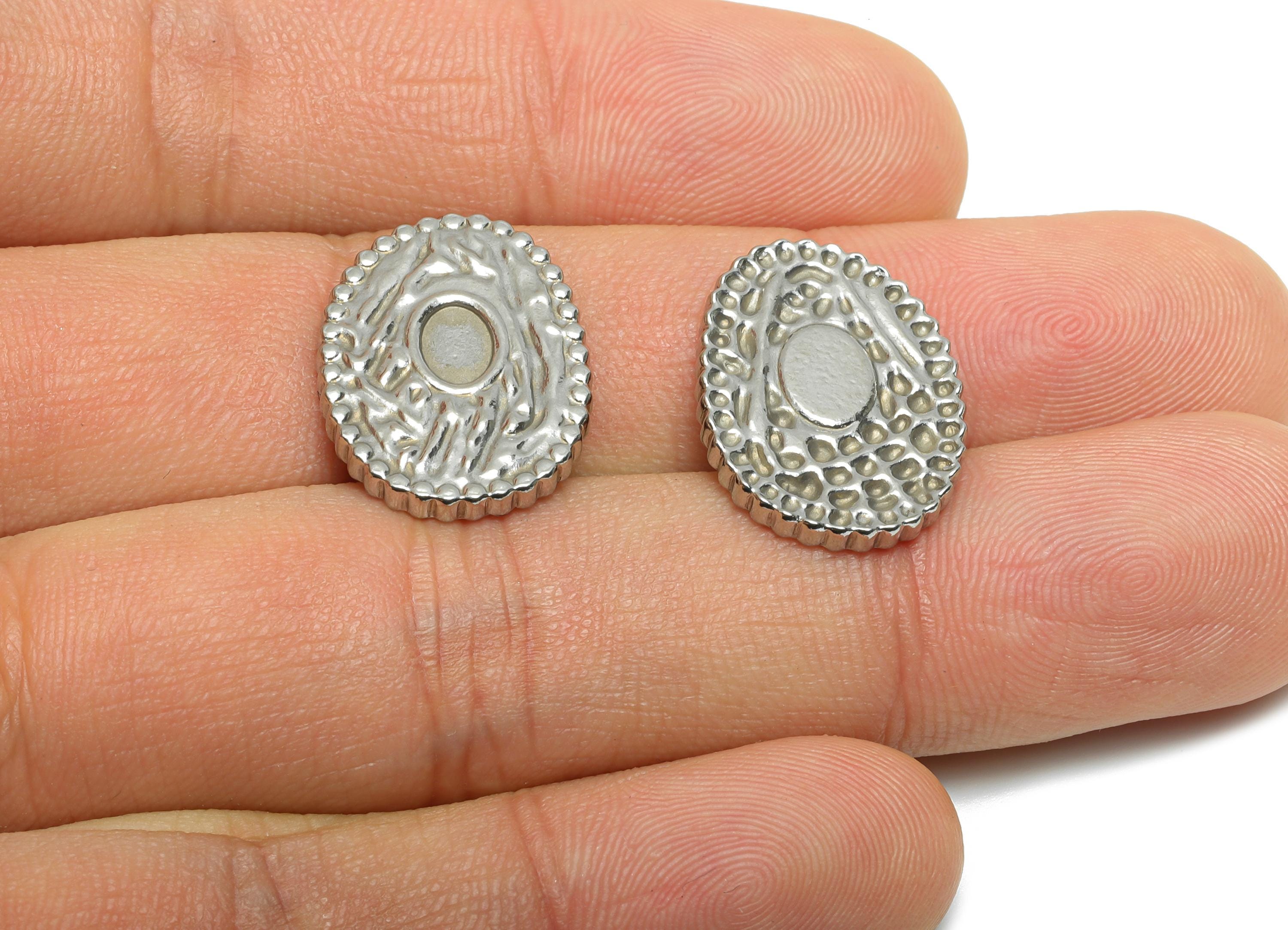 Stainless Steel Abstract Oval Charm - Hammered Steel Hand Charms - Unique Textured Metal Charm - Steel Jewelry Making - 20.7x15x2mm - SS2043 - DOMEDBAZAAR