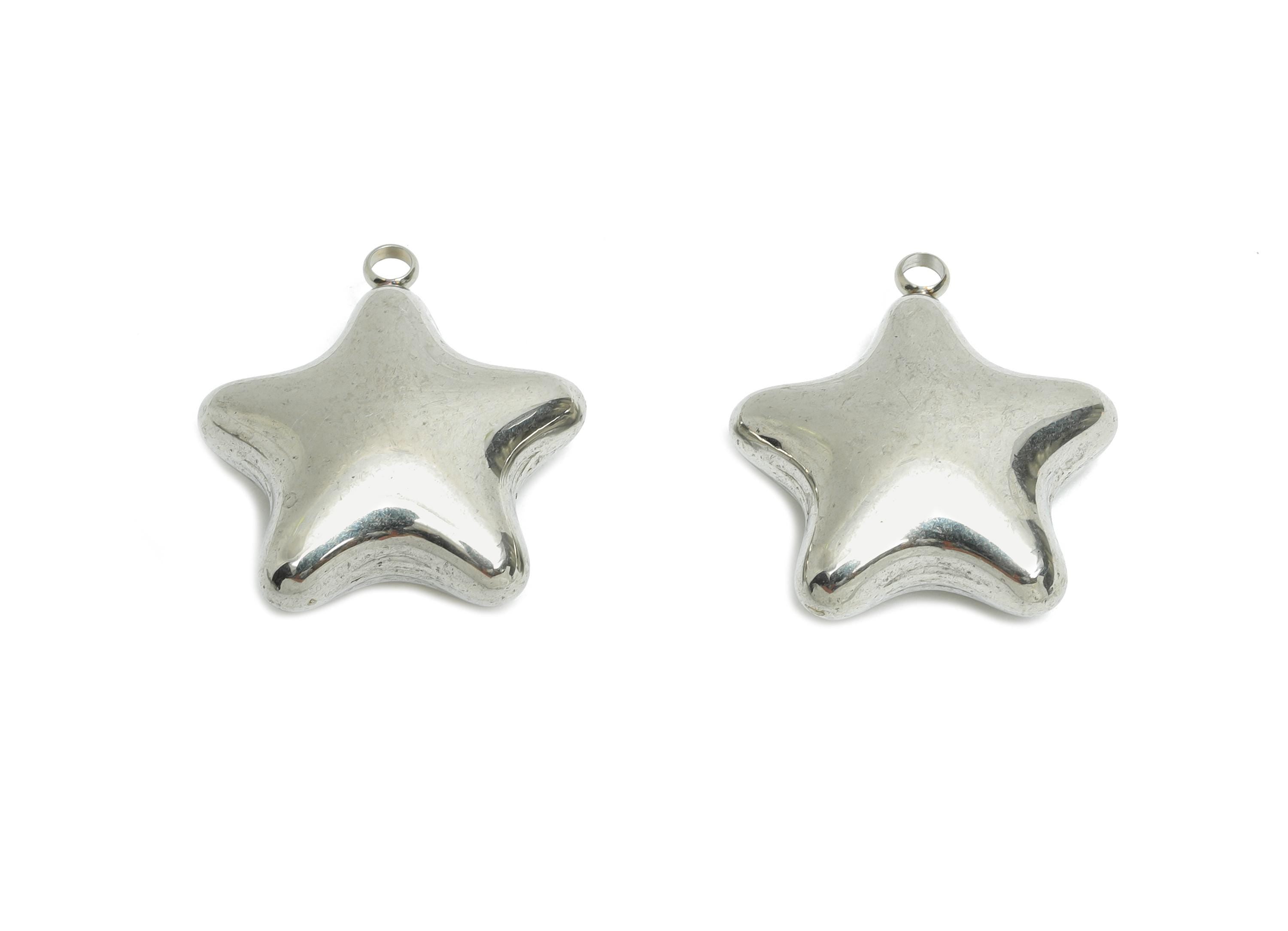 Stainless Steel Star Charms - Smooth Steel Star Charm - Metallic Celestial Charm - Minimalist Star Jewelry Accent - 22.15x20x7.8mm - SS1684 - DOMEDBAZAAR