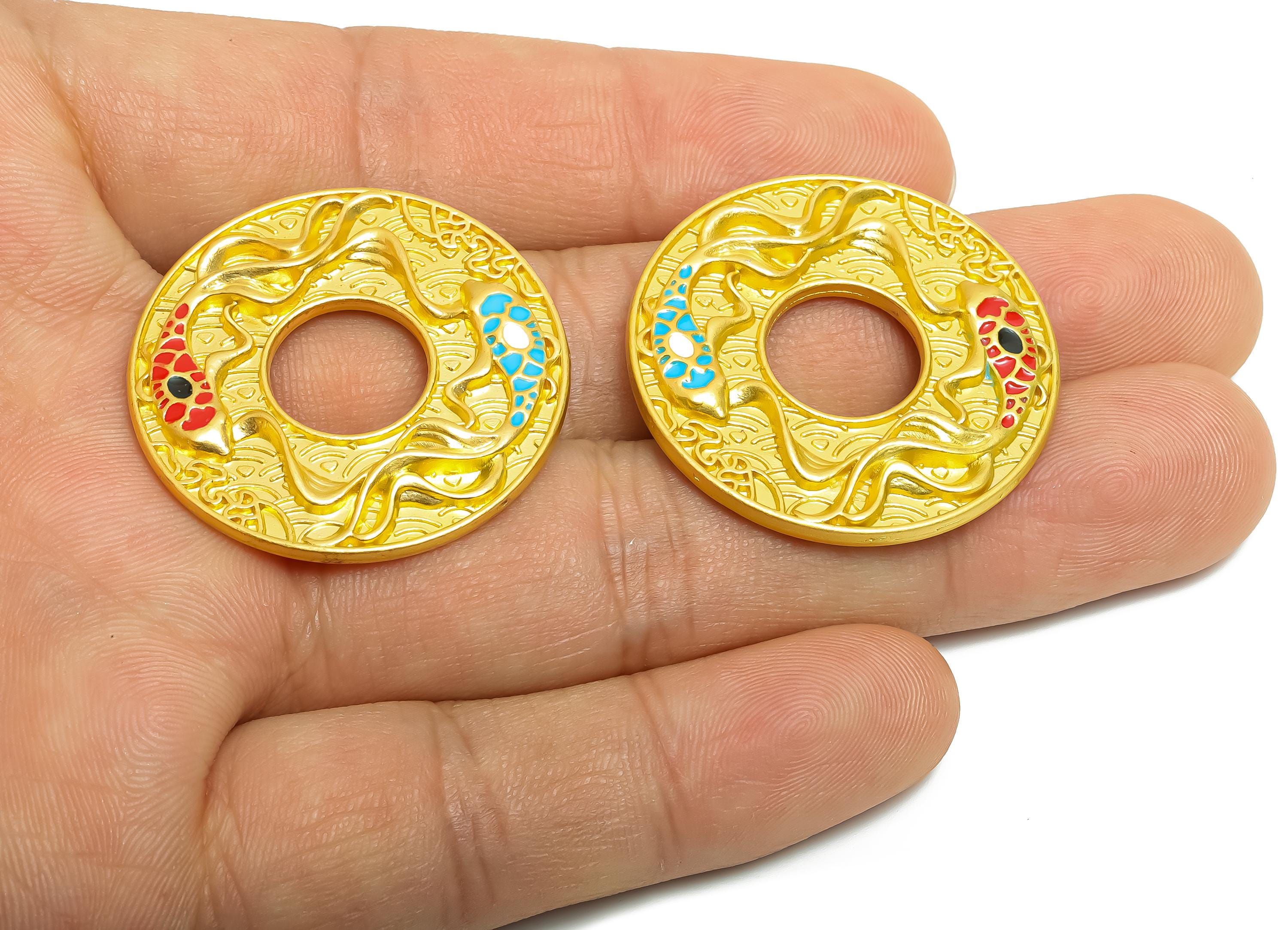 Alloy Koi Fish Pendant - Colorful Enamel Pendant - Gold Dainty Intricate Pendant - Eastern Charm - 18K Alluvial Gold - 33x33x4mm - ZZ2138 - DOMEDBAZAAR