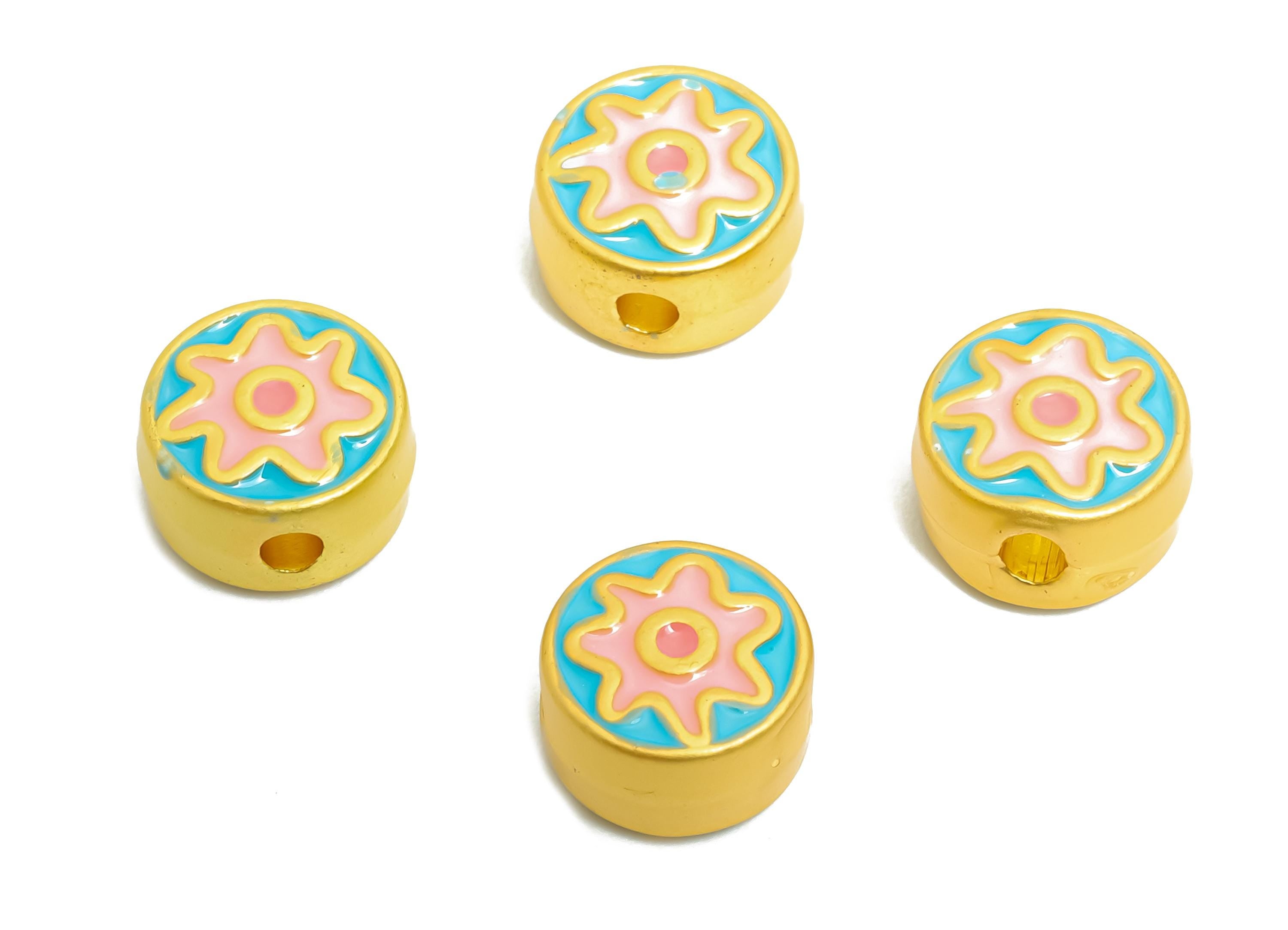 Alloy Floral Bead - Colorful Enamel for Bracelets - Cute Flower Jewelry Bead - DIY Handcrafted Bead - 18K Matt Gold - 7.79x8.07x4mm - ZZ2136 - DOMEDBAZAAR