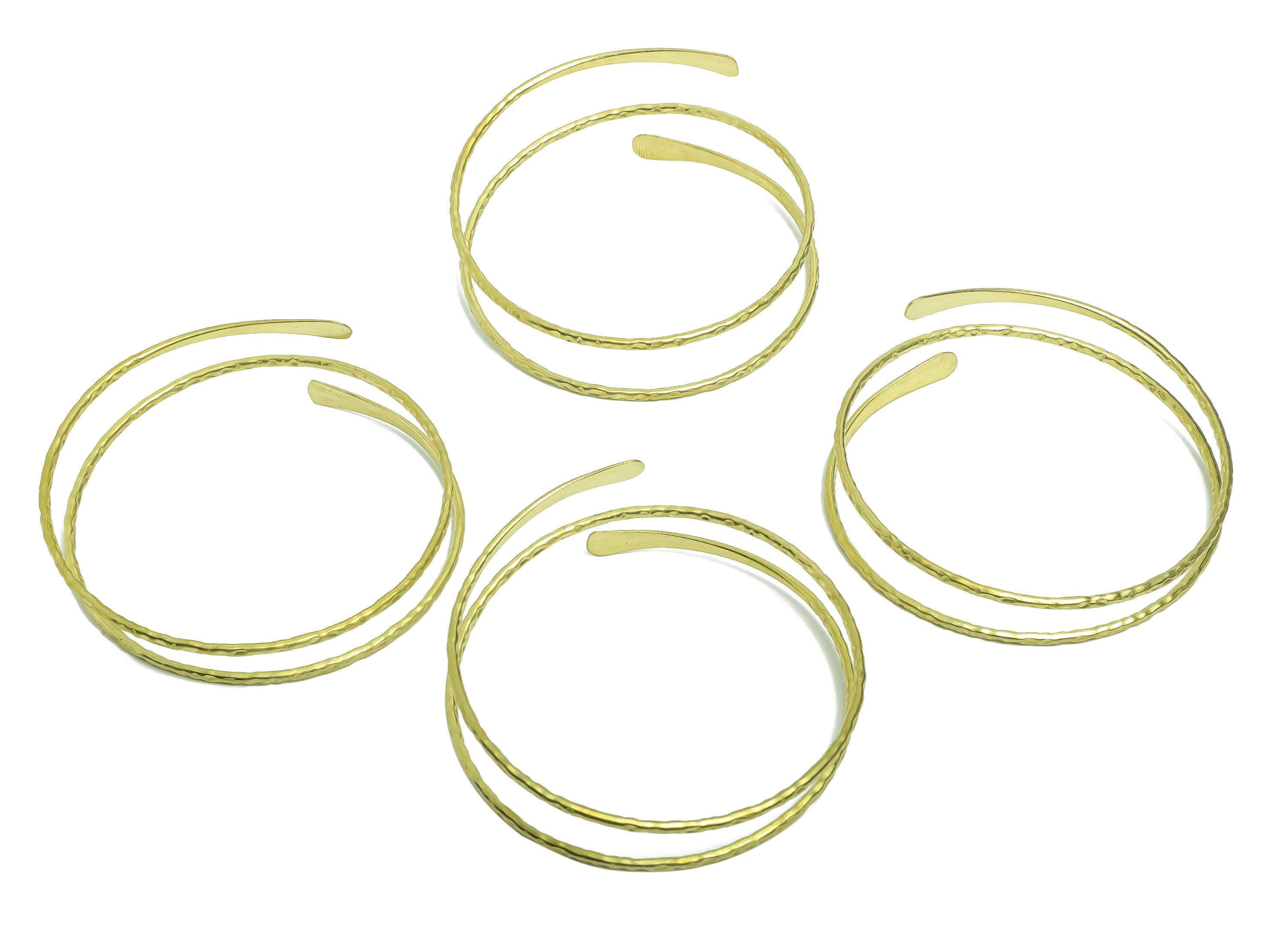 2mm Brass Hammered Bracelet - Raw Brass Adjustable Wrap Bracelet - Textured Open Wire Spiral Bangle - Handmade Jewelry - 65x69x2mm - PP11132 - DOMEDBAZAAR