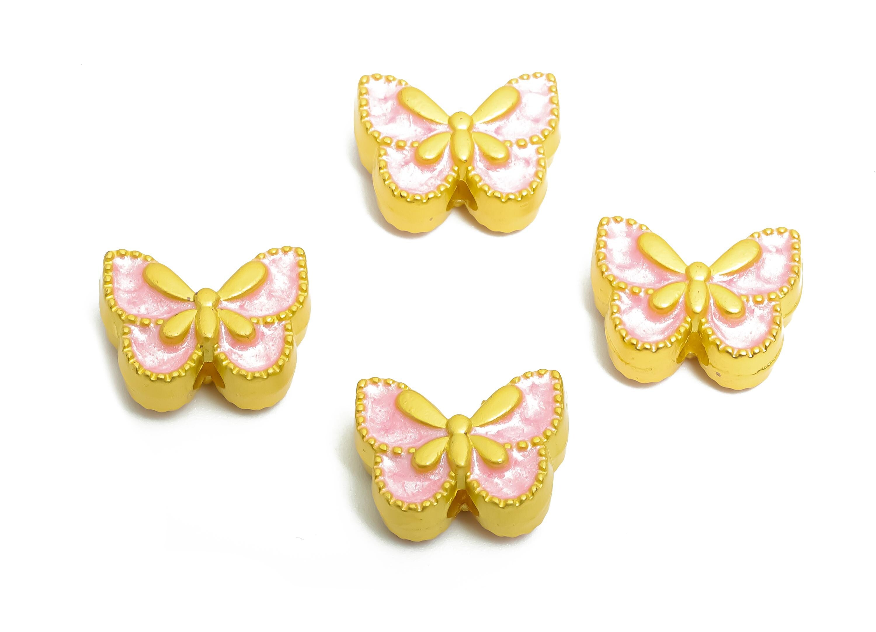 Alloy Butterfly Bead - Pink Enamel for Bracelets - Butterfly Jewelry Bead - Handcrafted Butterfly Bead - 18K Matt Gold - 10x13x5mm - ZZ2140 - DOMEDBAZAAR