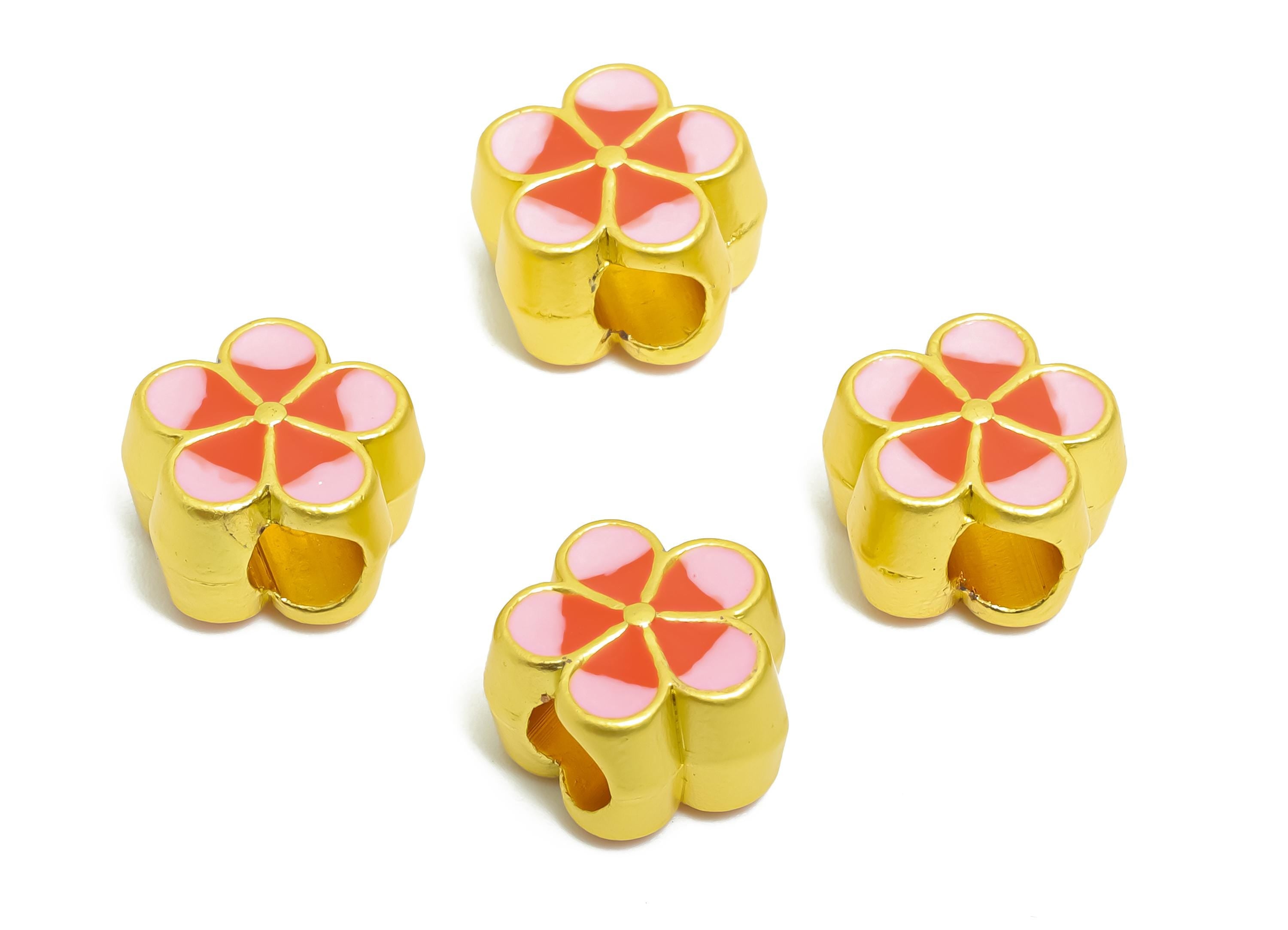 Alloy Floral Bead - Colorful Enamel for Bracelets - Daisy Flower Jewelry Bead - DIY Handcrafted Bead - 18K Matte Gold - 10.6x11x7mm - ZZ2141 - DOMEDBAZAAR