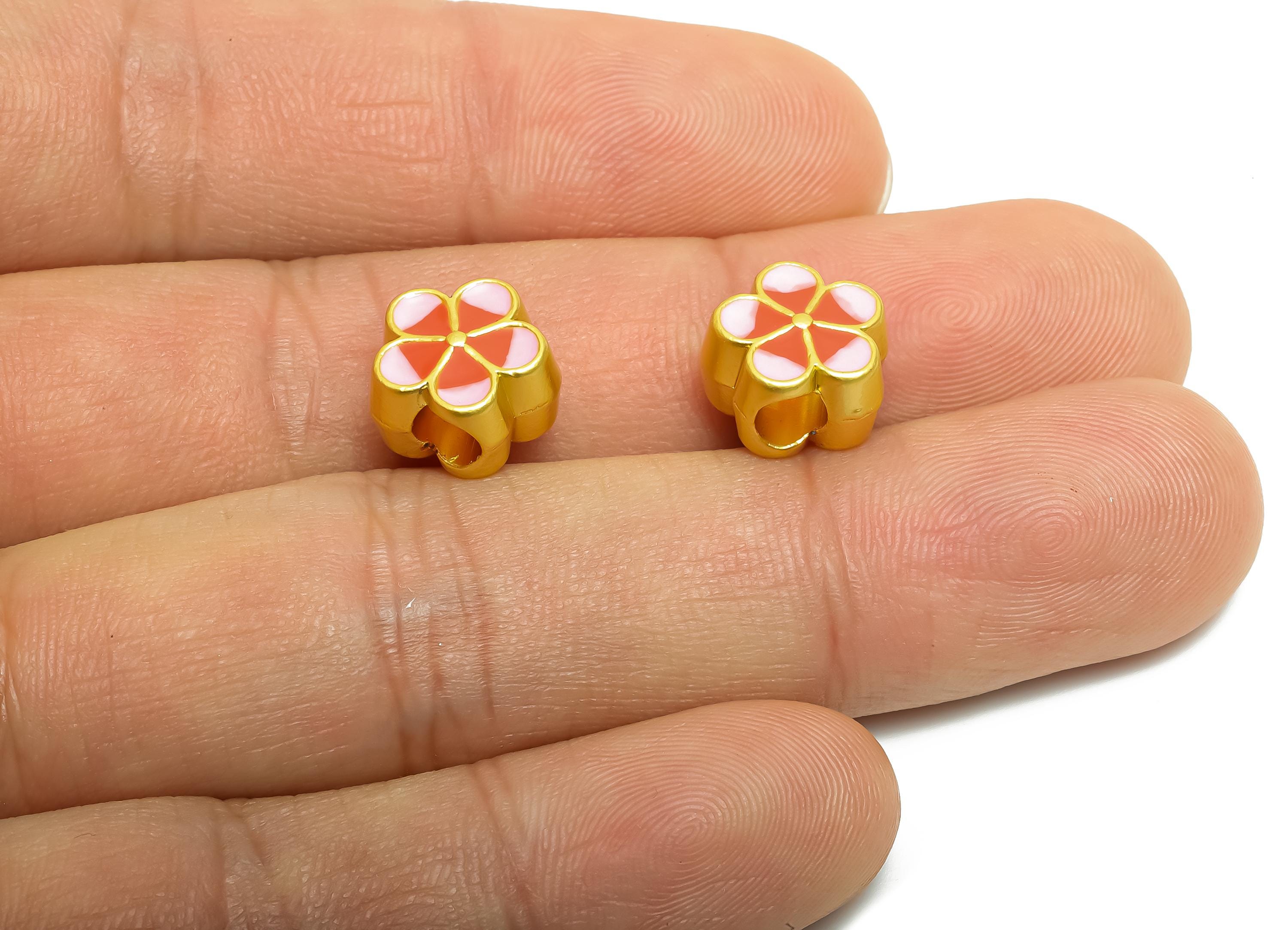 Alloy Floral Bead - Colorful Enamel for Bracelets - Daisy Flower Jewelry Bead - DIY Handcrafted Bead - 18K Matte Gold - 10.6x11x7mm - ZZ2141 - DOMEDBAZAAR