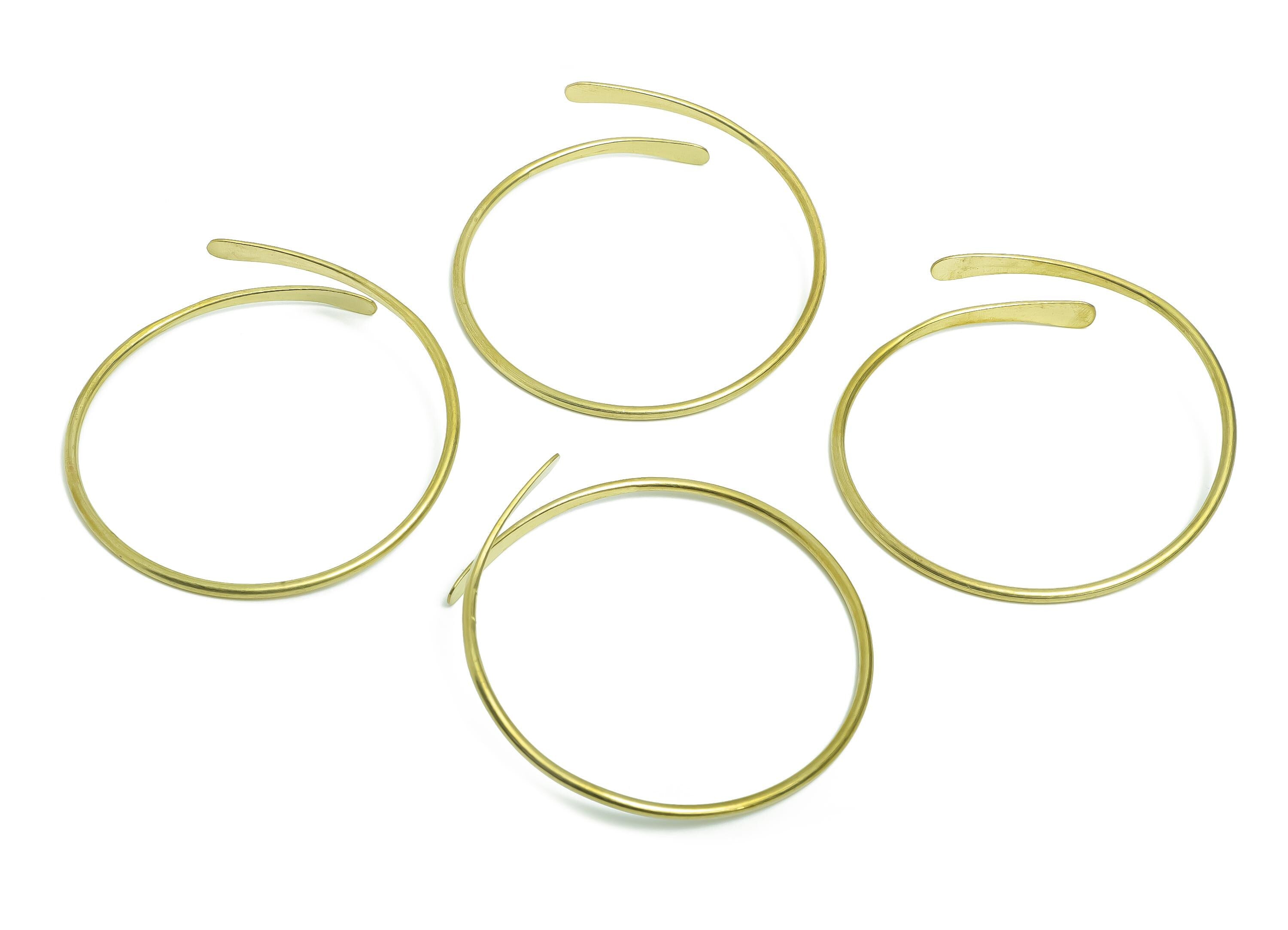 2.5mm Brass Hammered Bracelet - Raw Brass Adjustable Chic Bracelet - Dainty Open Wire Bangle - Handmade Jewelry - 67.62x69.4x2.5mm -PP11134 - DOMEDBAZAAR