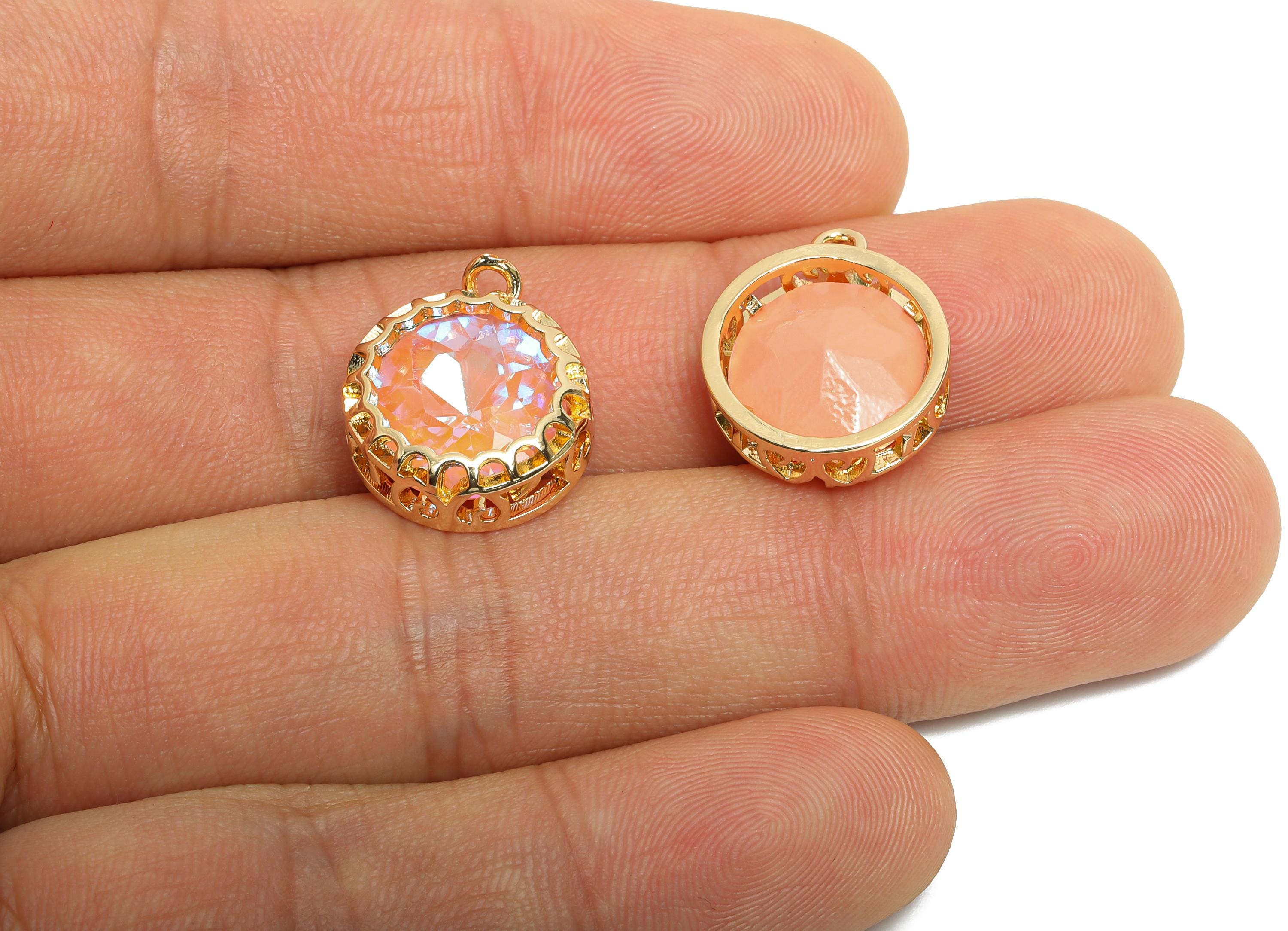 Brass Round Crystal Charms - Pink Faceted Crystal Necklace Pendant - Gold-Framed Jewelry DIY - KC Gold Plated - 17.36x14.2x5.82mm - GS1198 - DOMEDBAZAAR