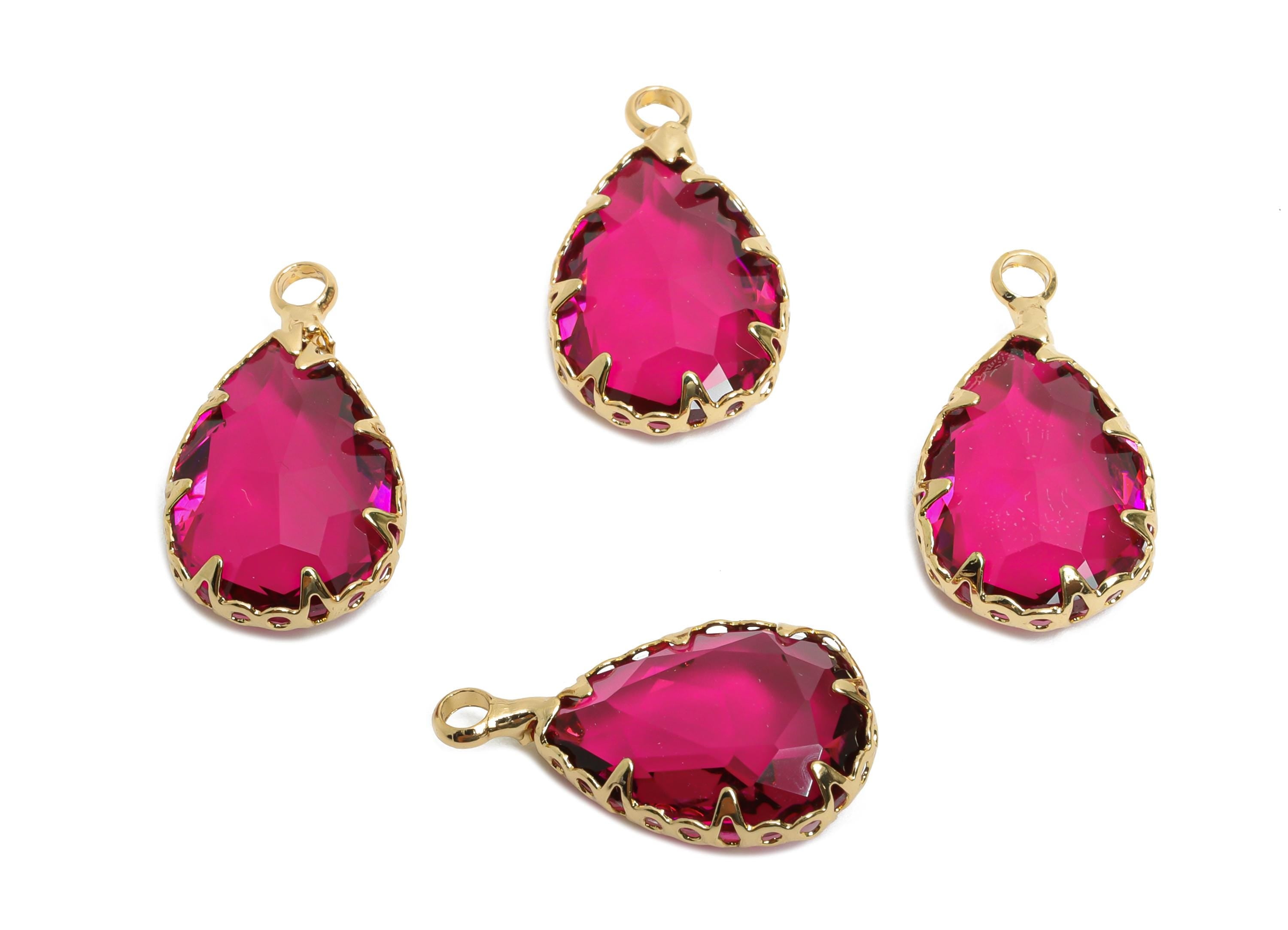 Teardrop Gemstone Pendant - Brass Ruby Crystal Charm - Teardrop Cut Crystal Pendant - Radiant Jewelry - KC Gold Plated - 16x10x5mm - GS1272 - DOMEDBAZAAR