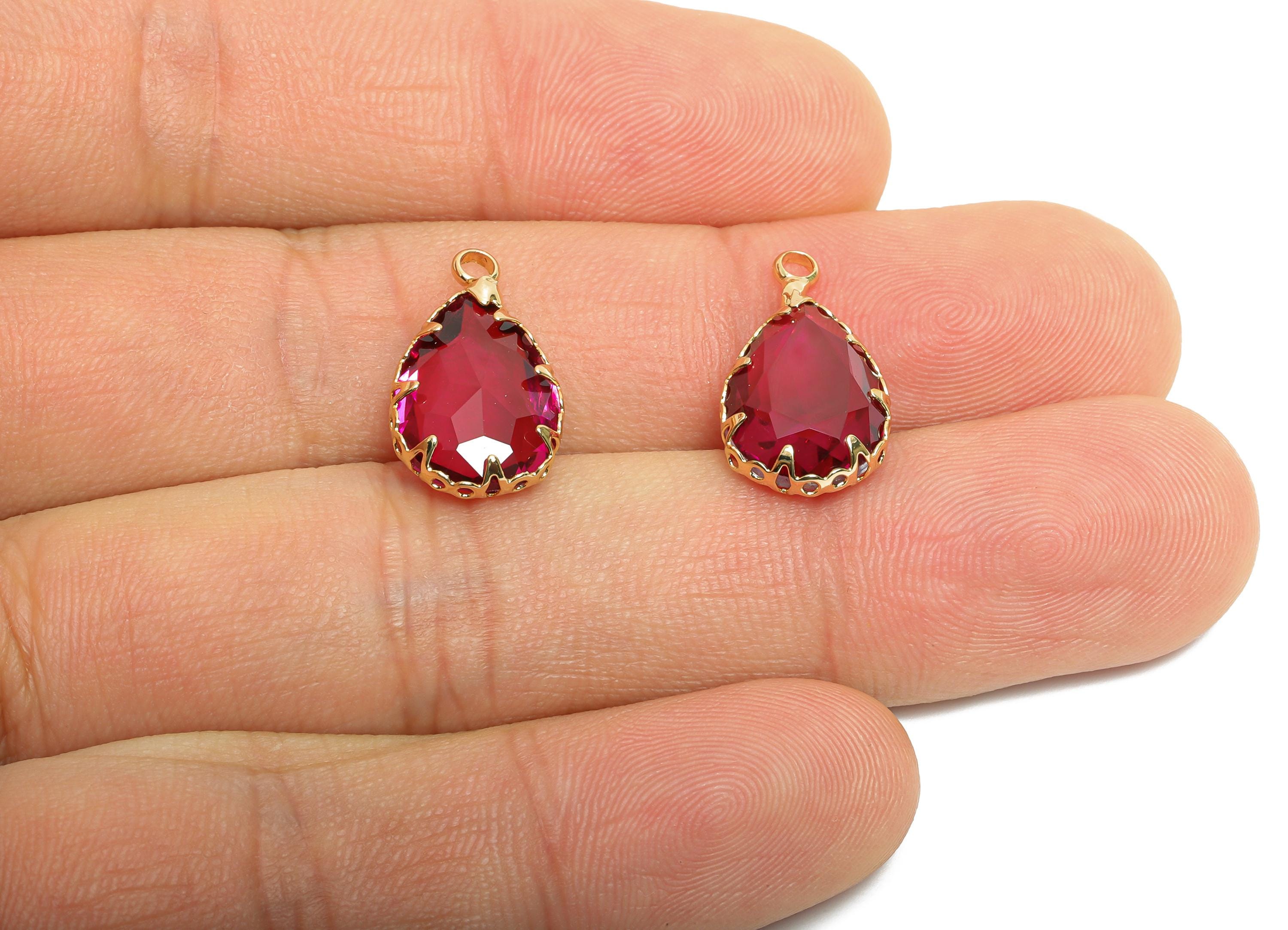 Teardrop Gemstone Pendant - Brass Ruby Crystal Charm - Teardrop Cut Crystal Pendant - Radiant Jewelry - KC Gold Plated - 16x10x5mm - GS1272 - DOMEDBAZAAR