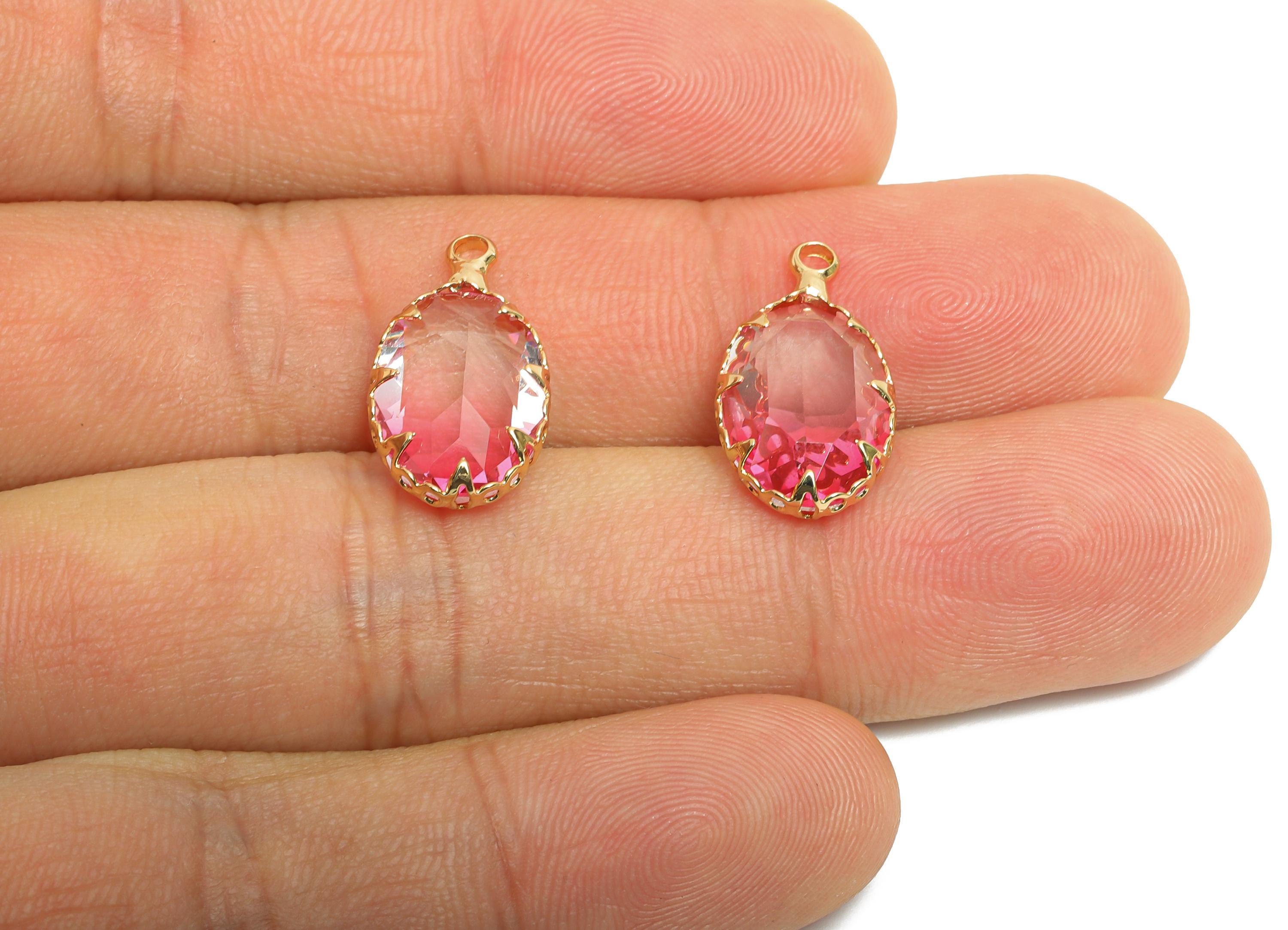 Brass Oval Crystal Charm - Pink Gradient Pendant - Sparkling Faceted Crystal Charm - Luxury Jewelry - KC Gold Plated - 18x10.58x5mm - GS1253 - DOMEDBAZAAR