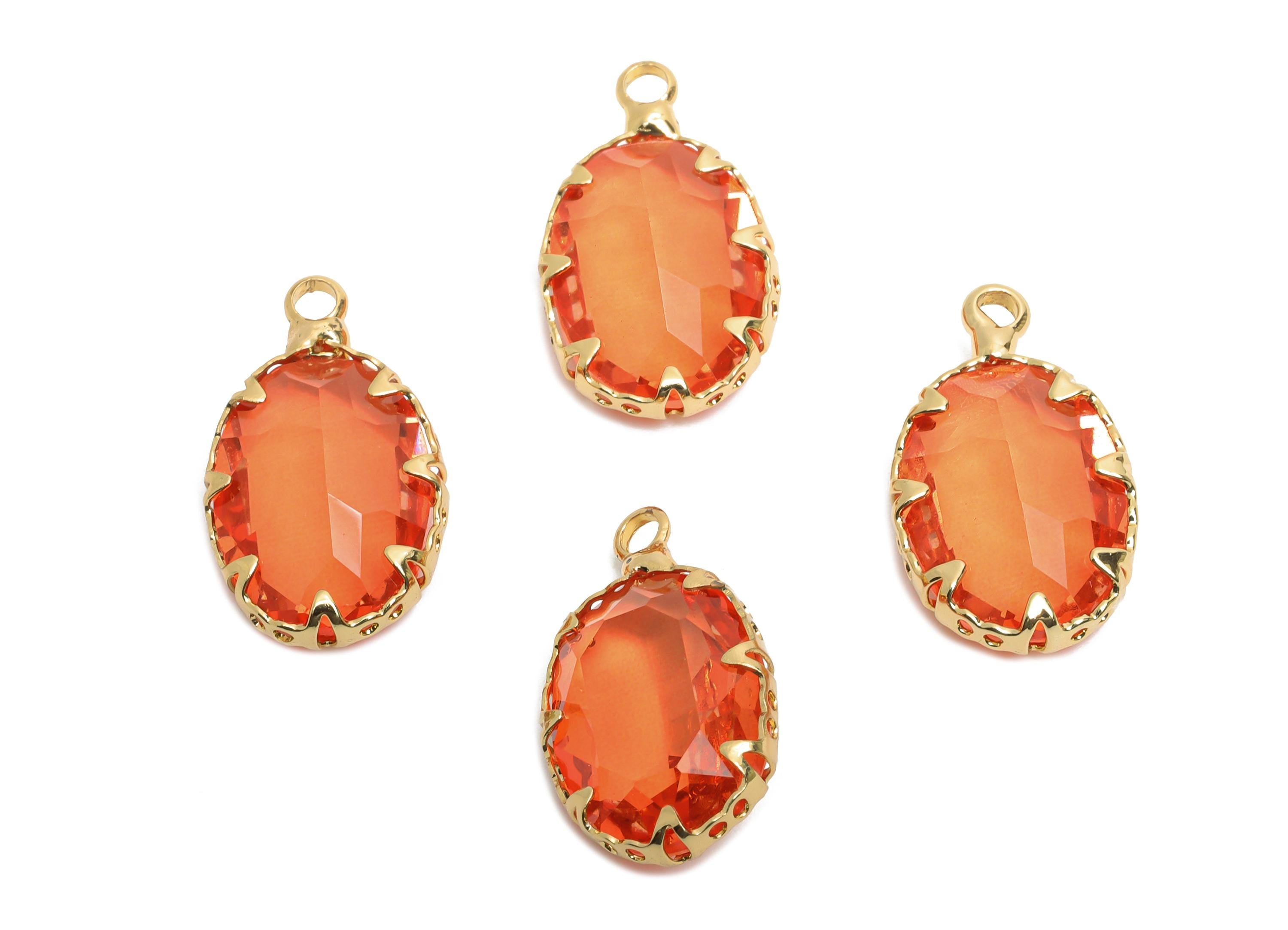 Brass Oval Crystal Charm - Red Gradient Pendant - Sparkling Faceted Crystal Charm - Luxury Jewelry - KC Gold Plated - 19x11x5.36mm - GS1211 - DOMEDBAZAAR
