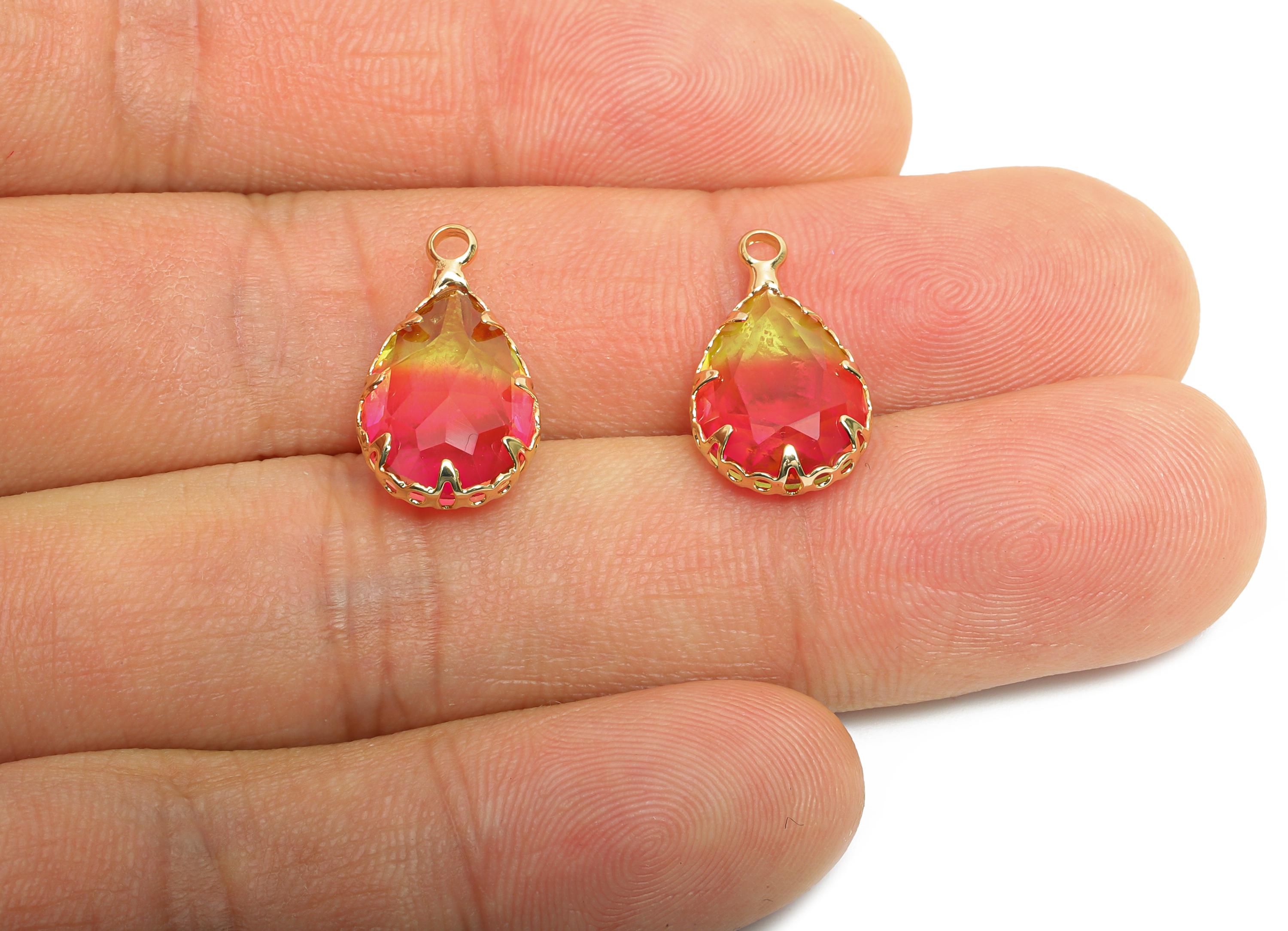 Teardrop Gemstone Pendant - Brass Rainbow Crystal Charm - Teardrop Cut Crystal Pendant - Radiant Jewelry - KC Gold Plated - 16x10x5mm-GS1270 - DOMEDBAZAAR