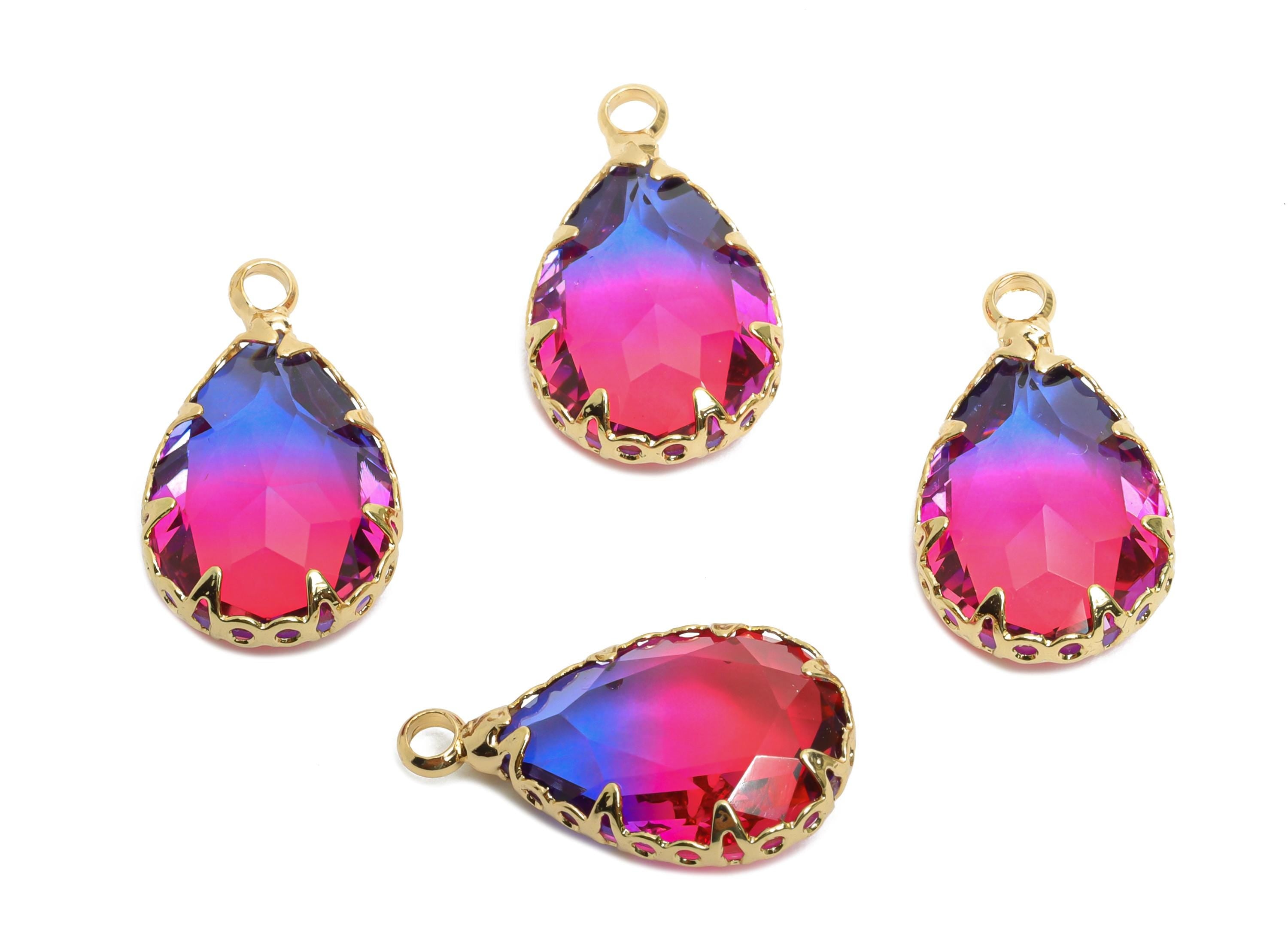 Teardrop Crystal Pendant - Brass Colorful Crystal Charm - Teardrop Glass Pendant - Radiant Jewelry - KC Gold Plated - 16x10x5mm - GS1274 - DOMEDBAZAAR