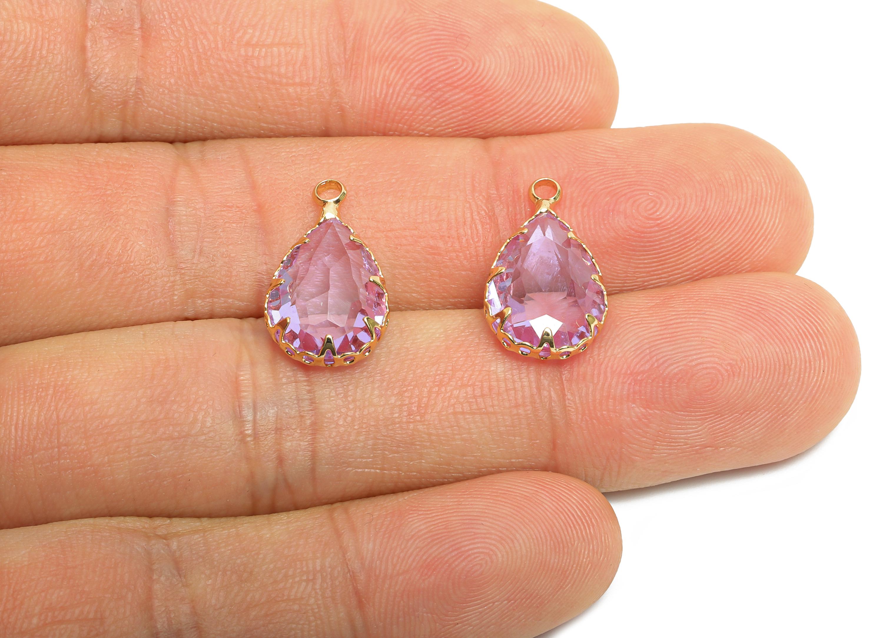 Teardrop Crystal Charms - Brass Purple Faceted Glass Pendant - Radiant Drop Jewelry - KC Gold Tone Plated Brass- 18.45x10.58x4.76mm - GS1263 - DOMEDBAZAAR