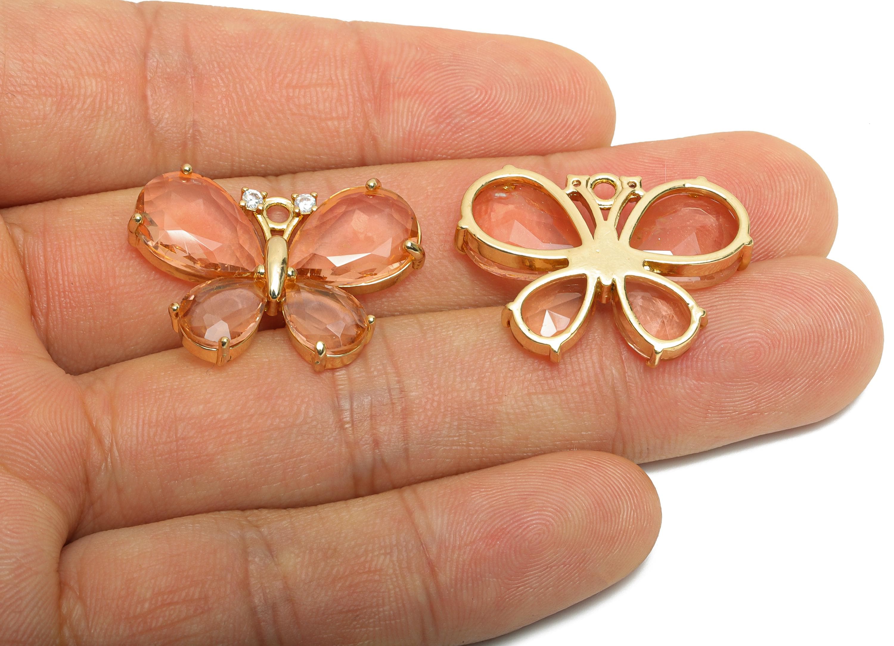 Brass Crystal Butterfly Pendant - Zircon Butterfly Necklace Pendant - Sparkling Jewelry DIY - KC Gold Tone Plated - 28.77x19.73x5mm - GS1206 - DOMEDBAZAAR
