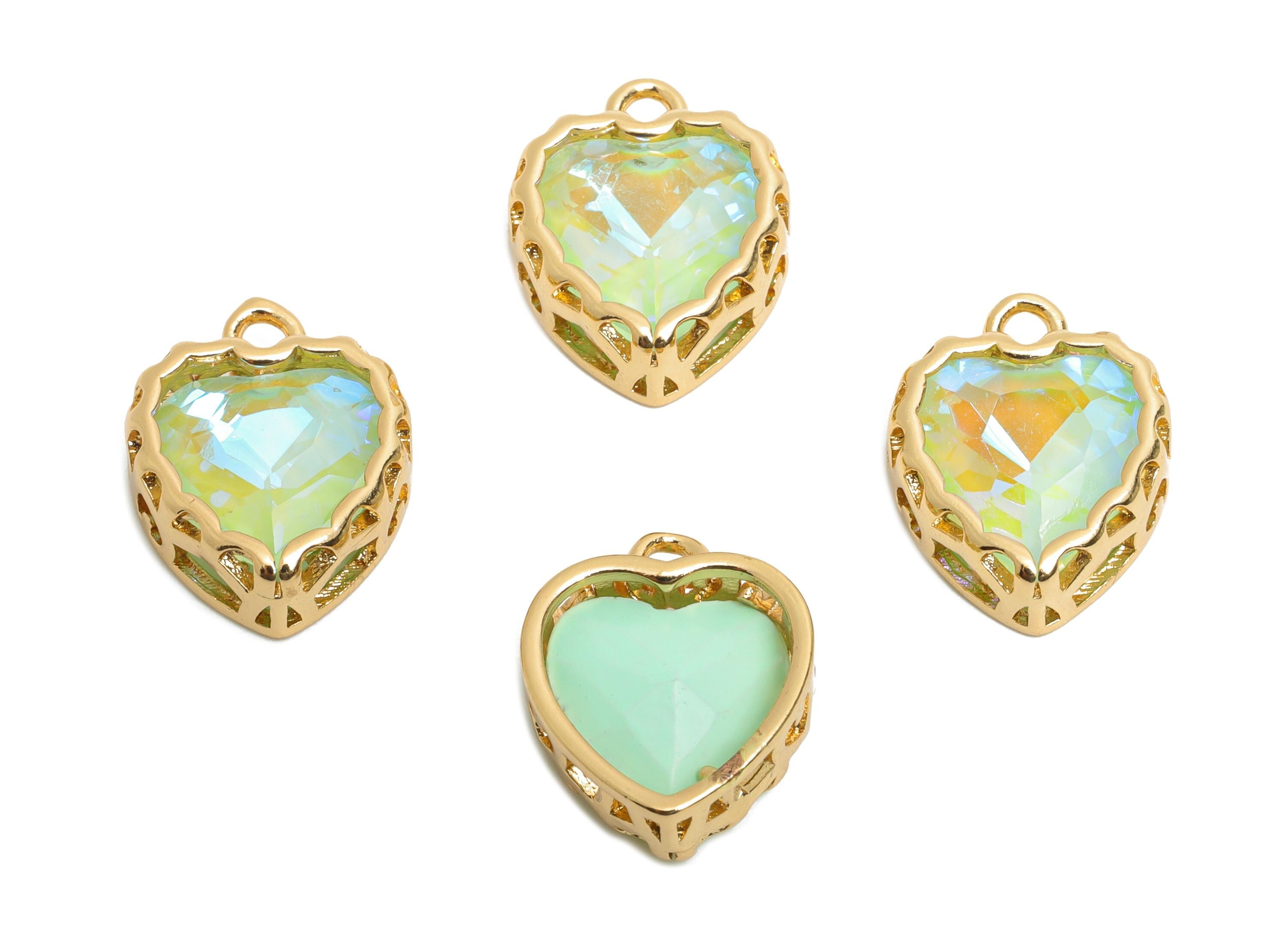 Brass Heart Crystal Charms - Elegant Faceted Crystal Necklace Pendant - Shimmering Jewelry DIY - KC Gold Plated - 14.4x12x5.16mm - GS1186 - DOMEDBAZAAR