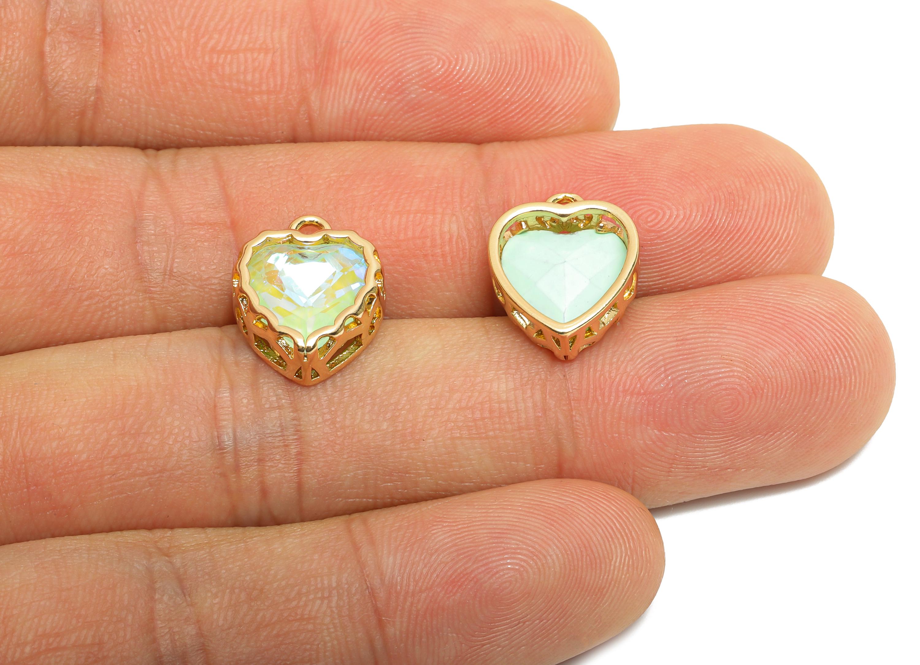 Brass Heart Crystal Charms - Elegant Faceted Crystal Necklace Pendant - Shimmering Jewelry DIY - KC Gold Plated - 14.4x12x5.16mm - GS1186 - DOMEDBAZAAR