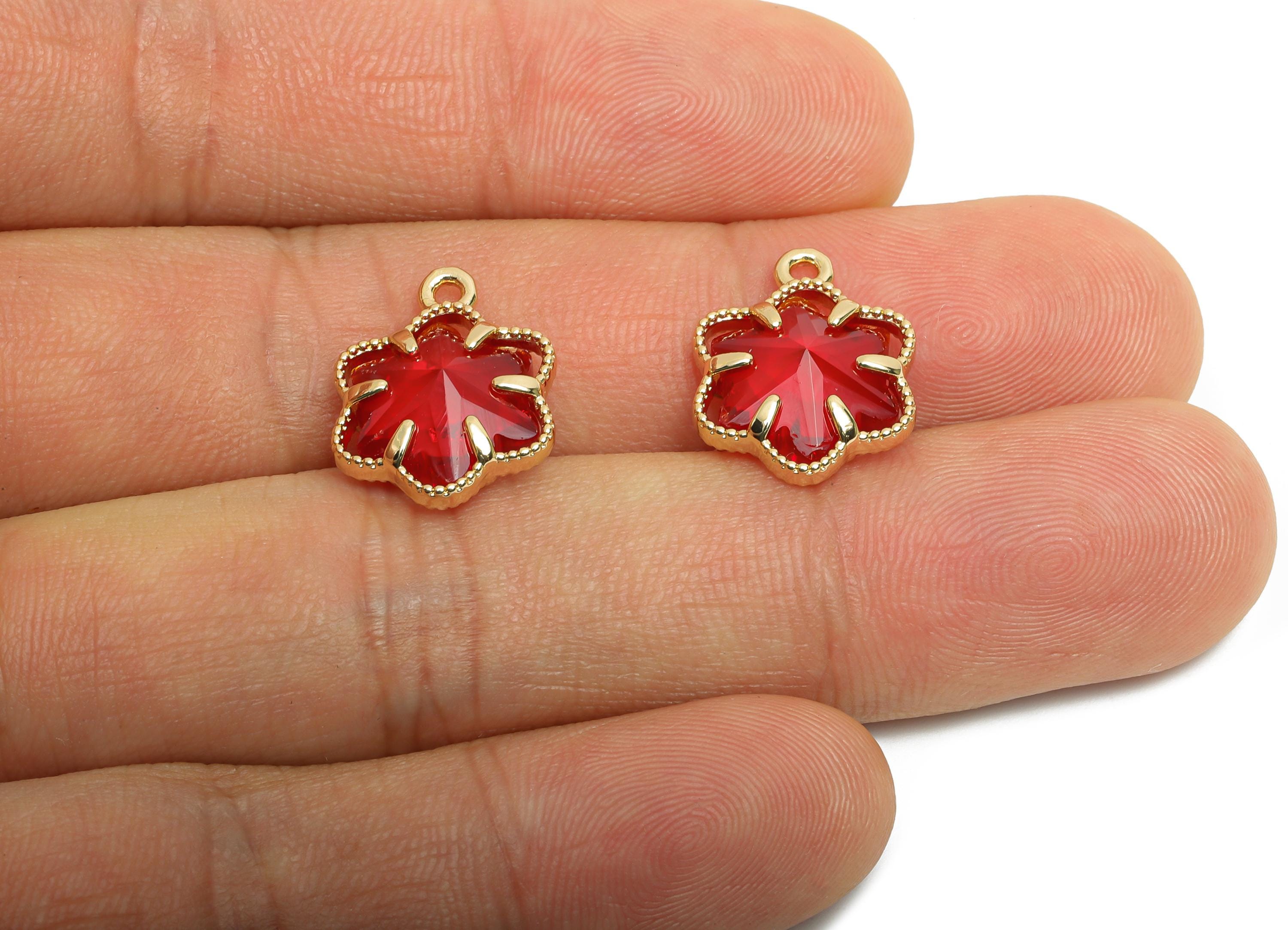 Crystal Flower Charms - Brass Romantic Flower Pendant - For Necklace - Nature Jewelry Accessory - KC Gold Plated - 16.84x13x5.63mm - GS1171 - DOMEDBAZAAR