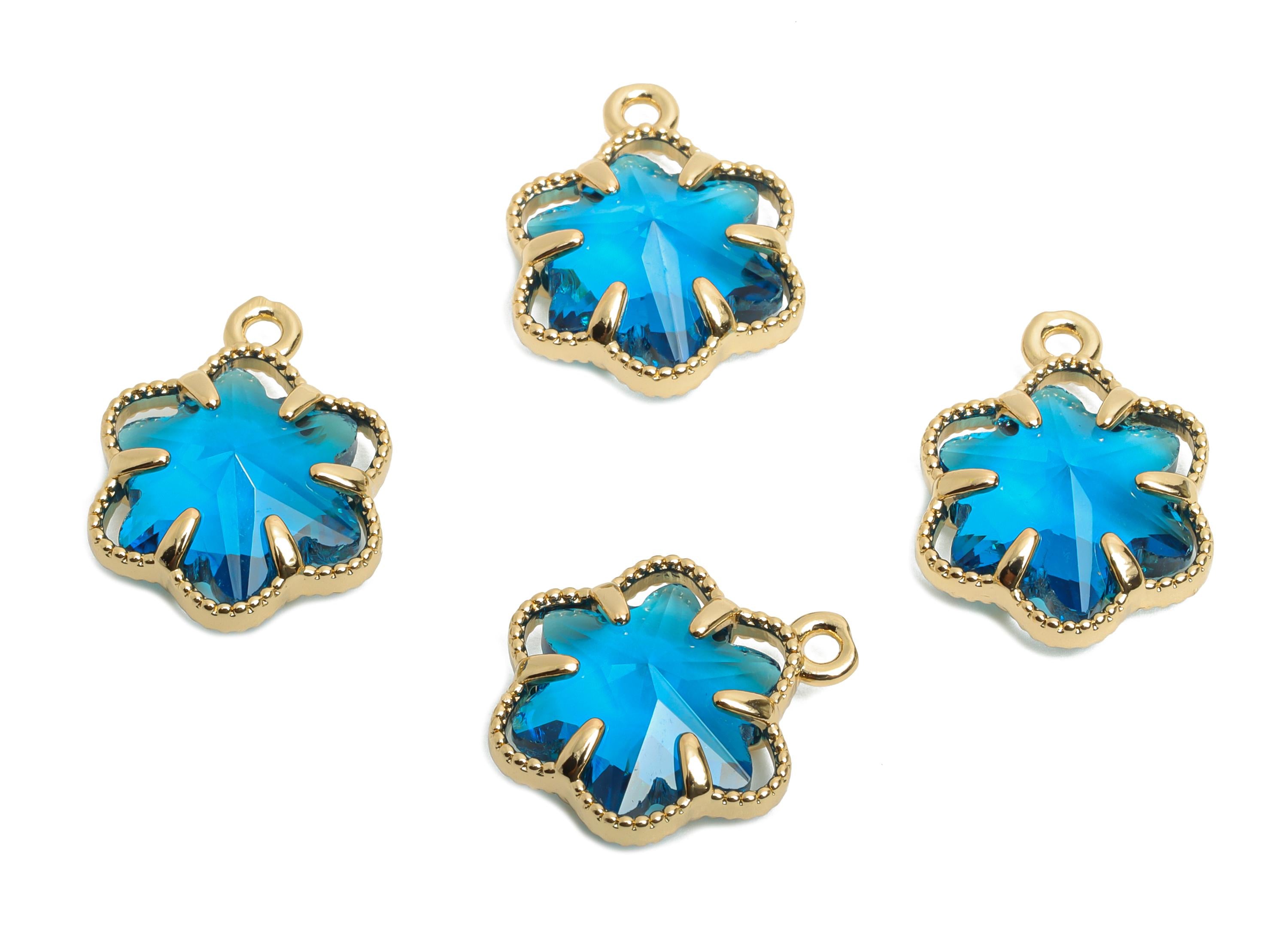 Crystal Flower Charms - Brass Romantic Flower Pendant - For Necklace - Nature Jewelry Accessory - KC Gold Plated - 16.84x13x5.63mm - GS1172 - DOMEDBAZAAR