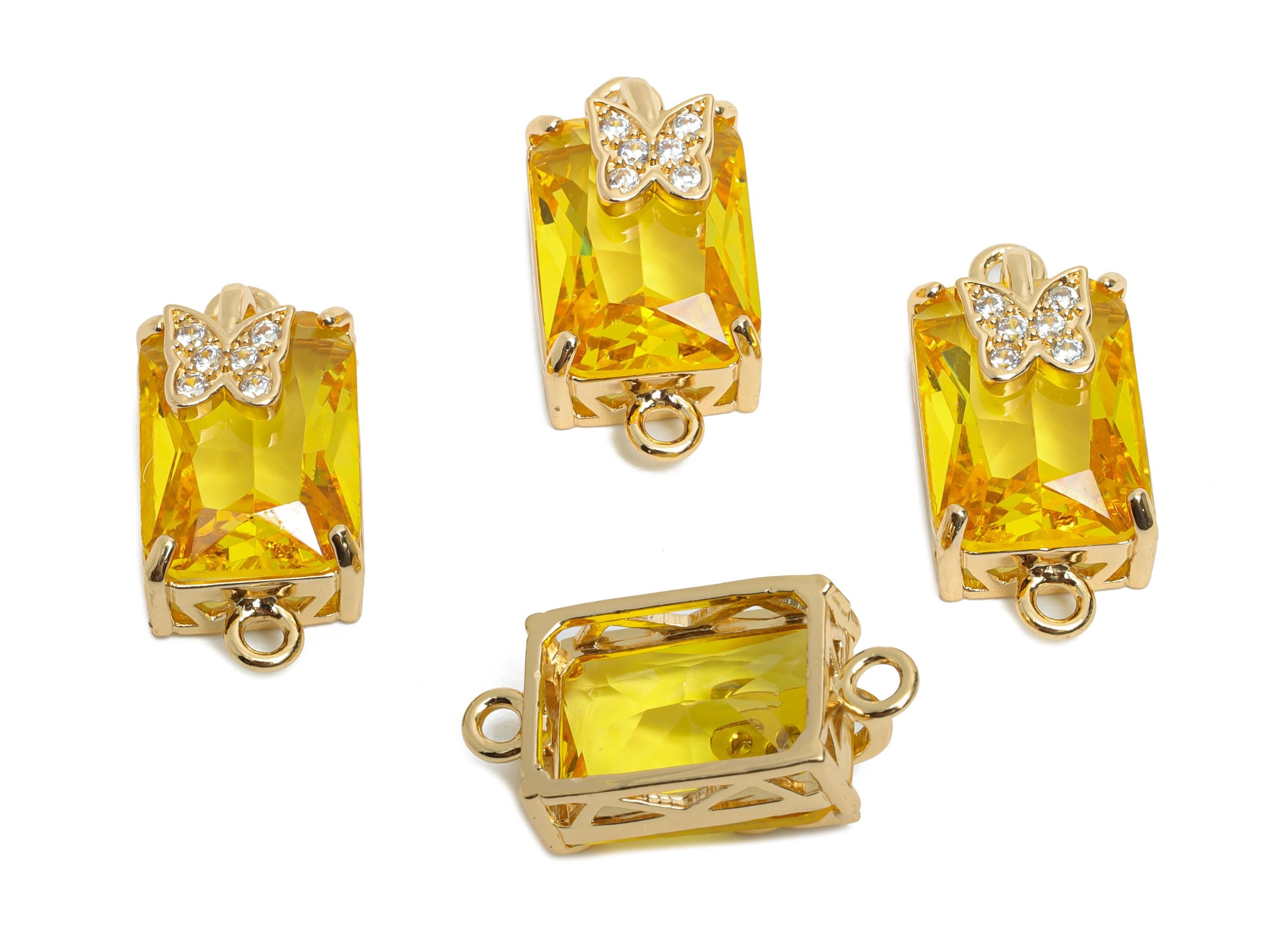 Brass Crystal Butterfly Pendant - Sparkling Yellow Connector - Faceted Crystal Butterfly Detail - KC Gold Tone Plated - 20x10x8mm - GS1267 - DOMEDBAZAAR