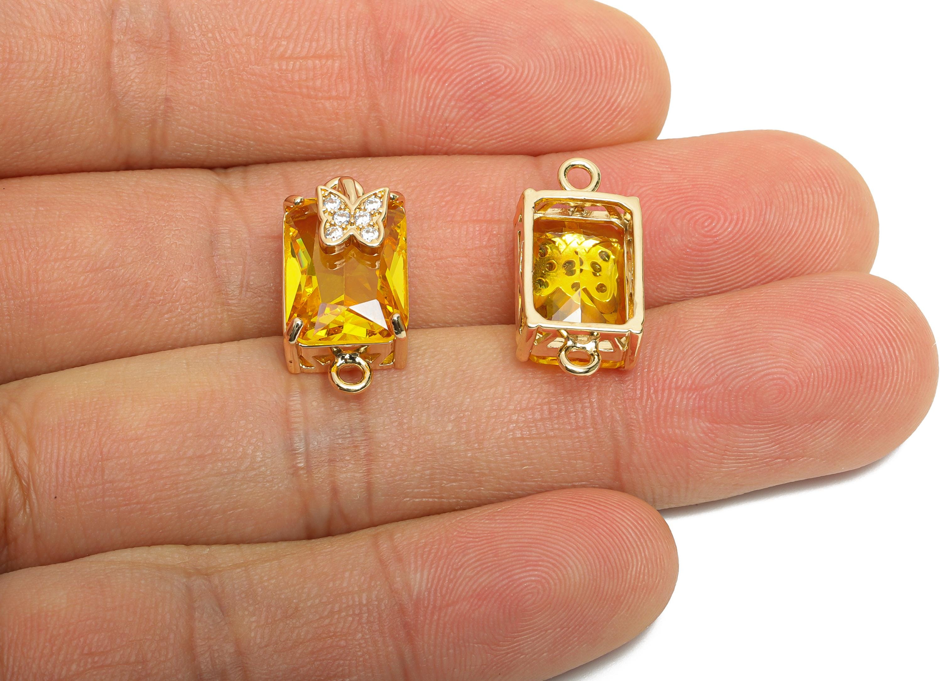 Brass Crystal Butterfly Pendant - Sparkling Yellow Connector - Faceted Crystal Butterfly Detail - KC Gold Tone Plated - 20x10x8mm - GS1267 - DOMEDBAZAAR