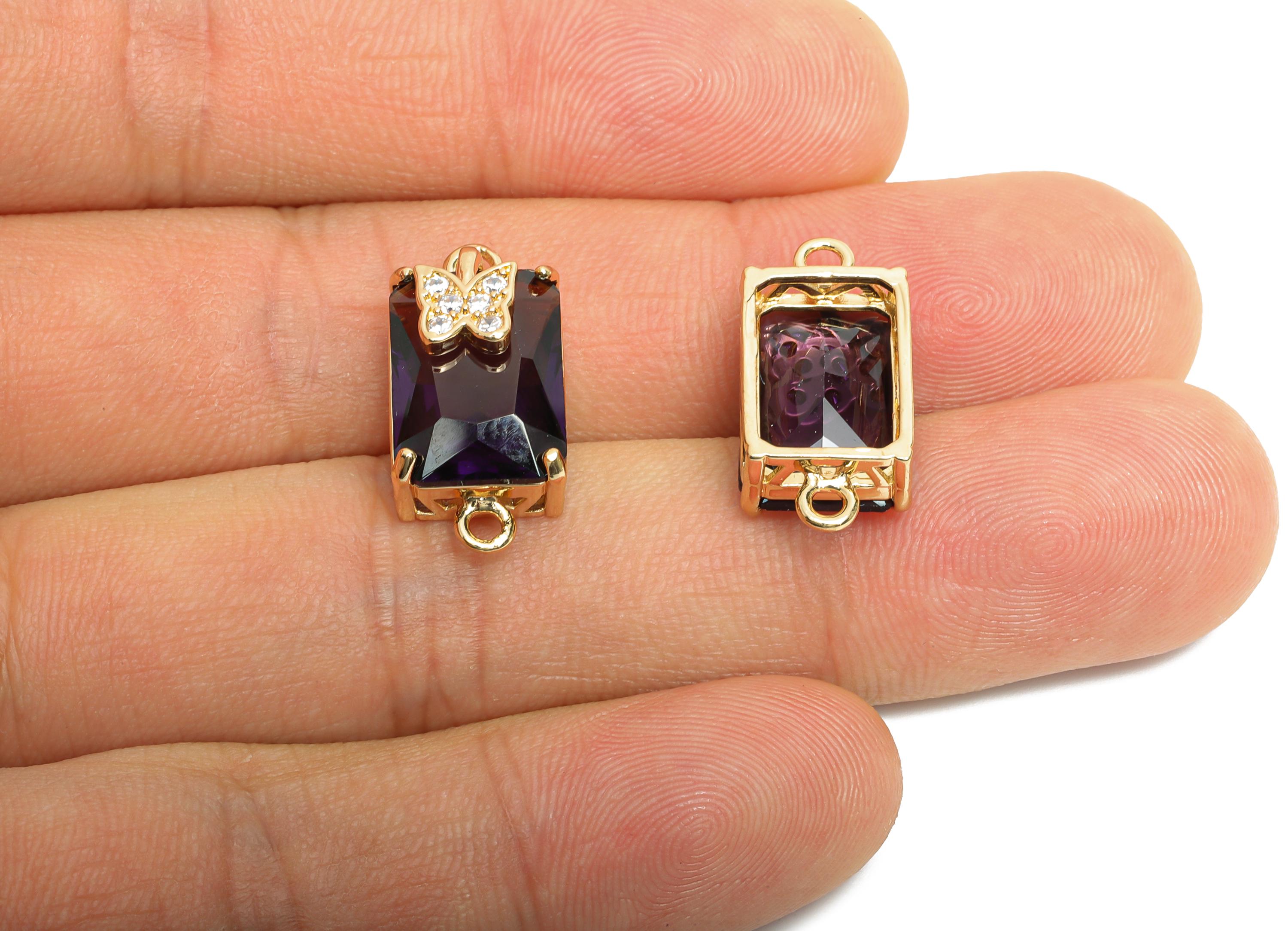 Brass Crystal Butterfly Pendant - Sparkling Purple Connector - Faceted Crystal Butterfly Detail - KC Gold Tone Plated - 20x10x8mm - GS1268 - DOMEDBAZAAR