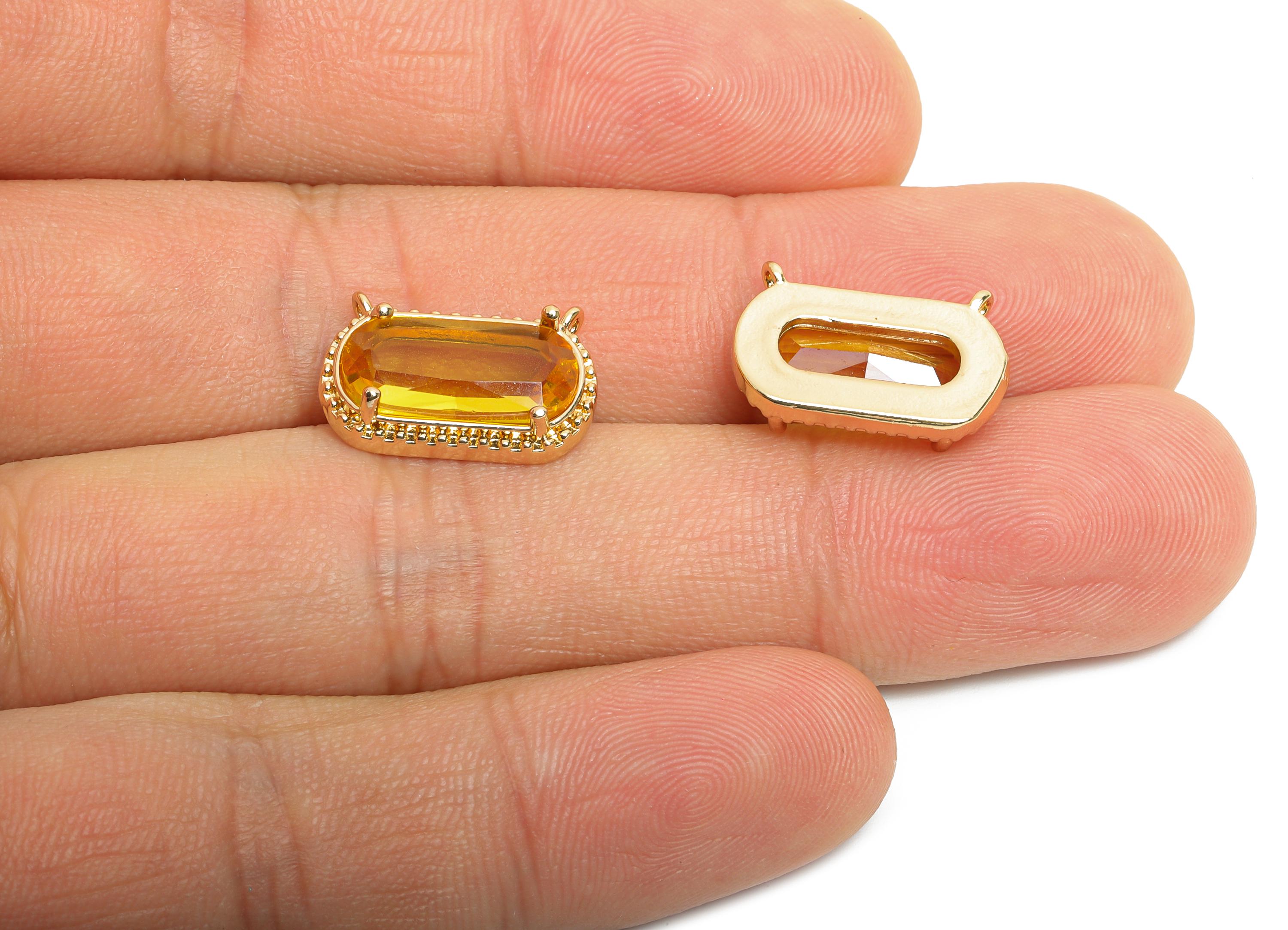 Brass Crystal Oval Pendant - Dainty Sparkling Yellow Charm - Modern Oval Rectangular Stone Pendant - KC Gold Tone Plated - 16x11x4mm -GS1290 - DOMEDBAZAAR
