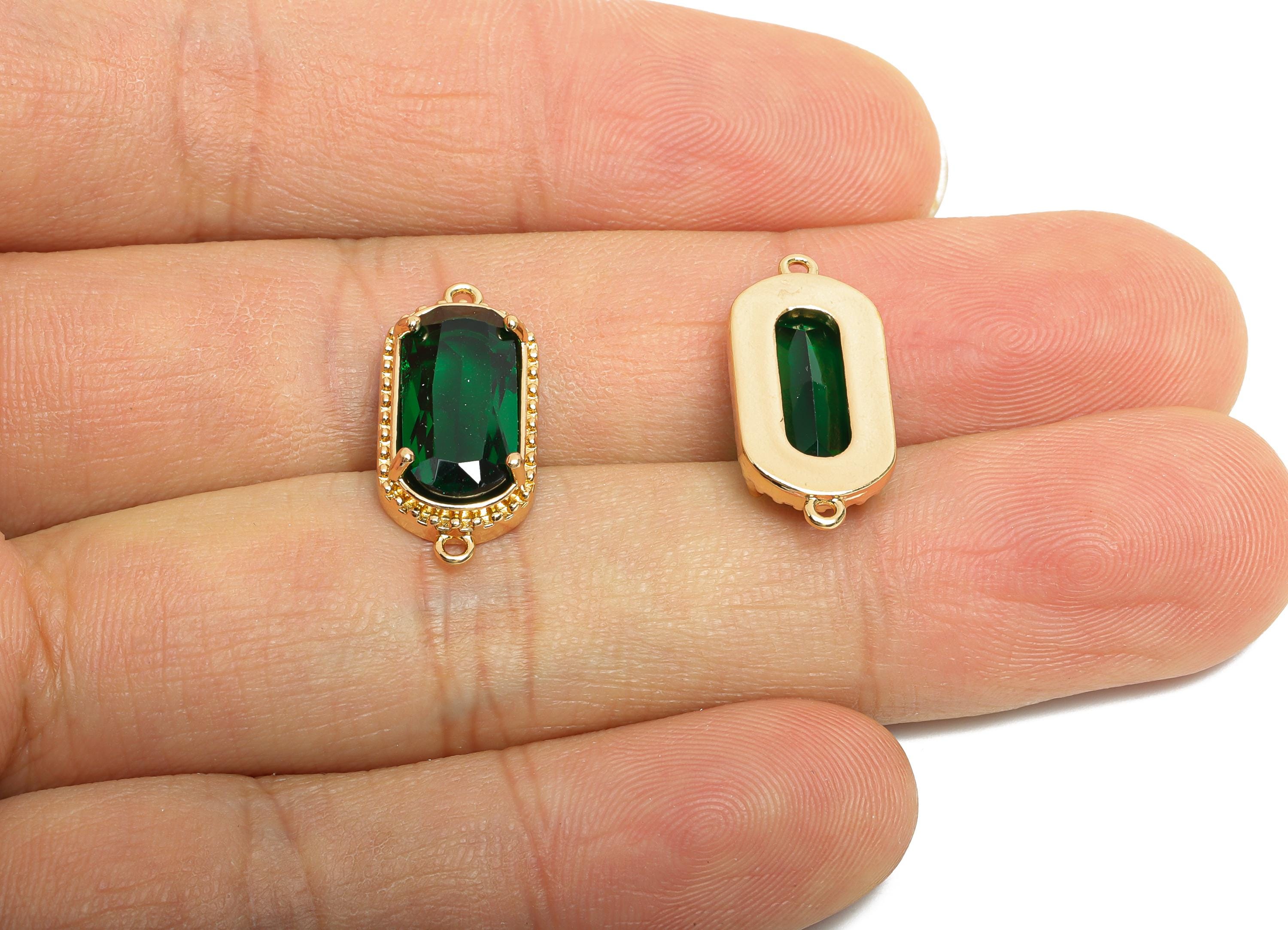Brass Crystal Connector - Dainty Sparkling Green Charm - Modern Oval Rectangular Stone Connector - KC Gold Tone Plated - 20x9x4mm - GS1304 - DOMEDBAZAAR
