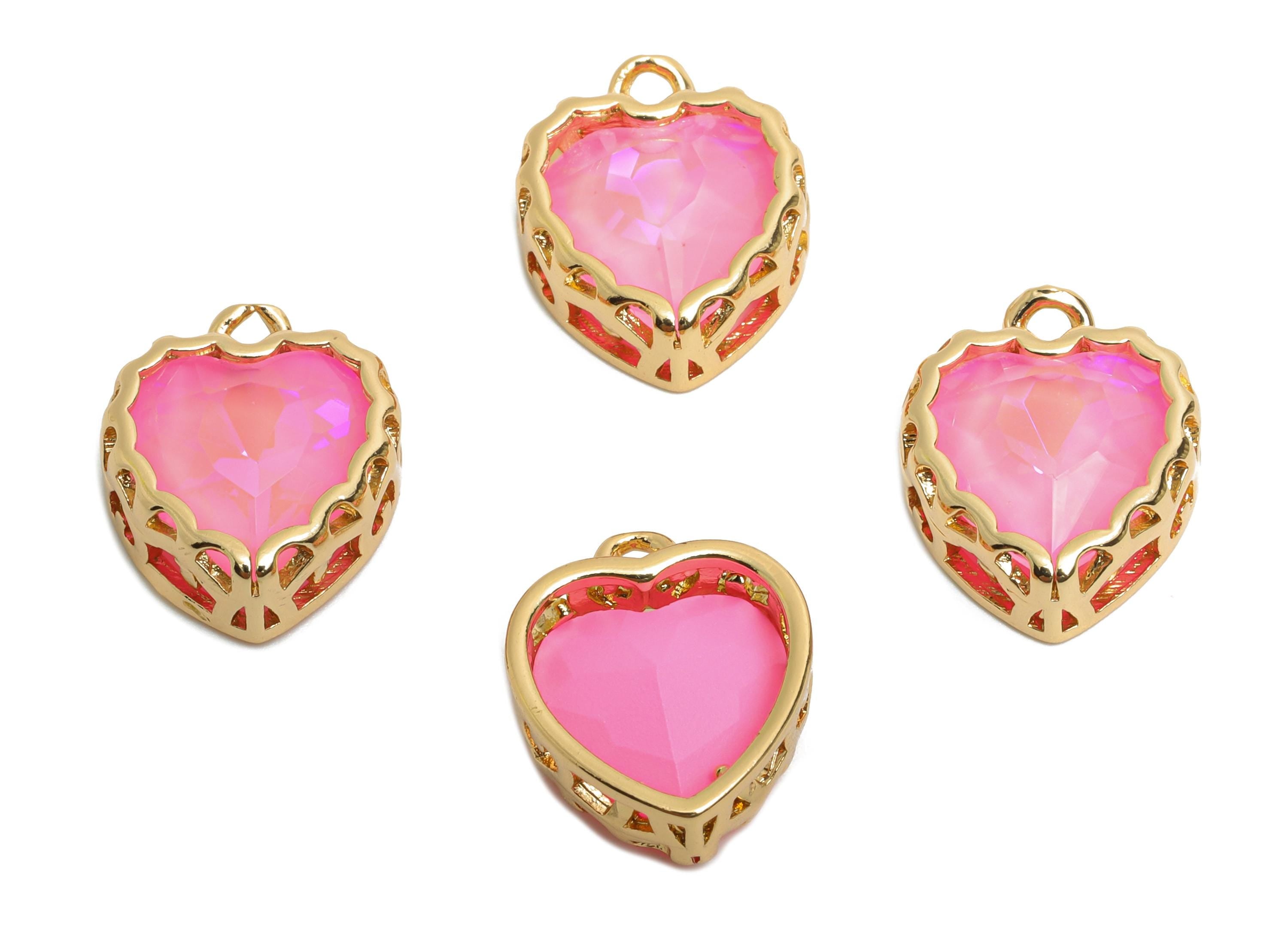 Brass Heart Crystal Charms - Elegant Crystal Pendant - For Necklace - Shimmering Jewelry DIY - KC Gold Tone Plated - 14.4x12x5.16mm - GS1183 - DOMEDBAZAAR