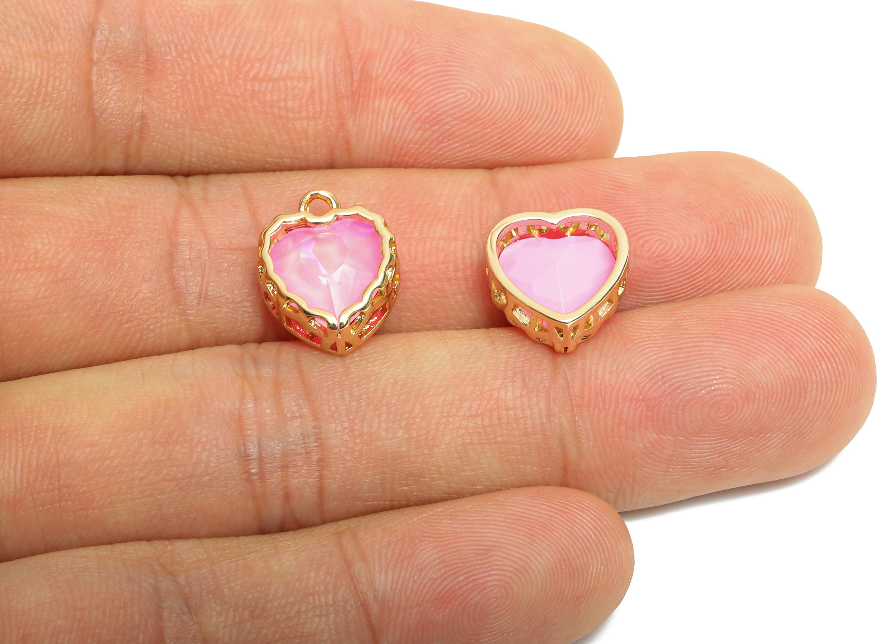 Brass Heart Crystal Charms - Elegant Crystal Pendant - For Necklace - Shimmering Jewelry DIY - KC Gold Tone Plated - 14.4x12x5.16mm - GS1183 - DOMEDBAZAAR