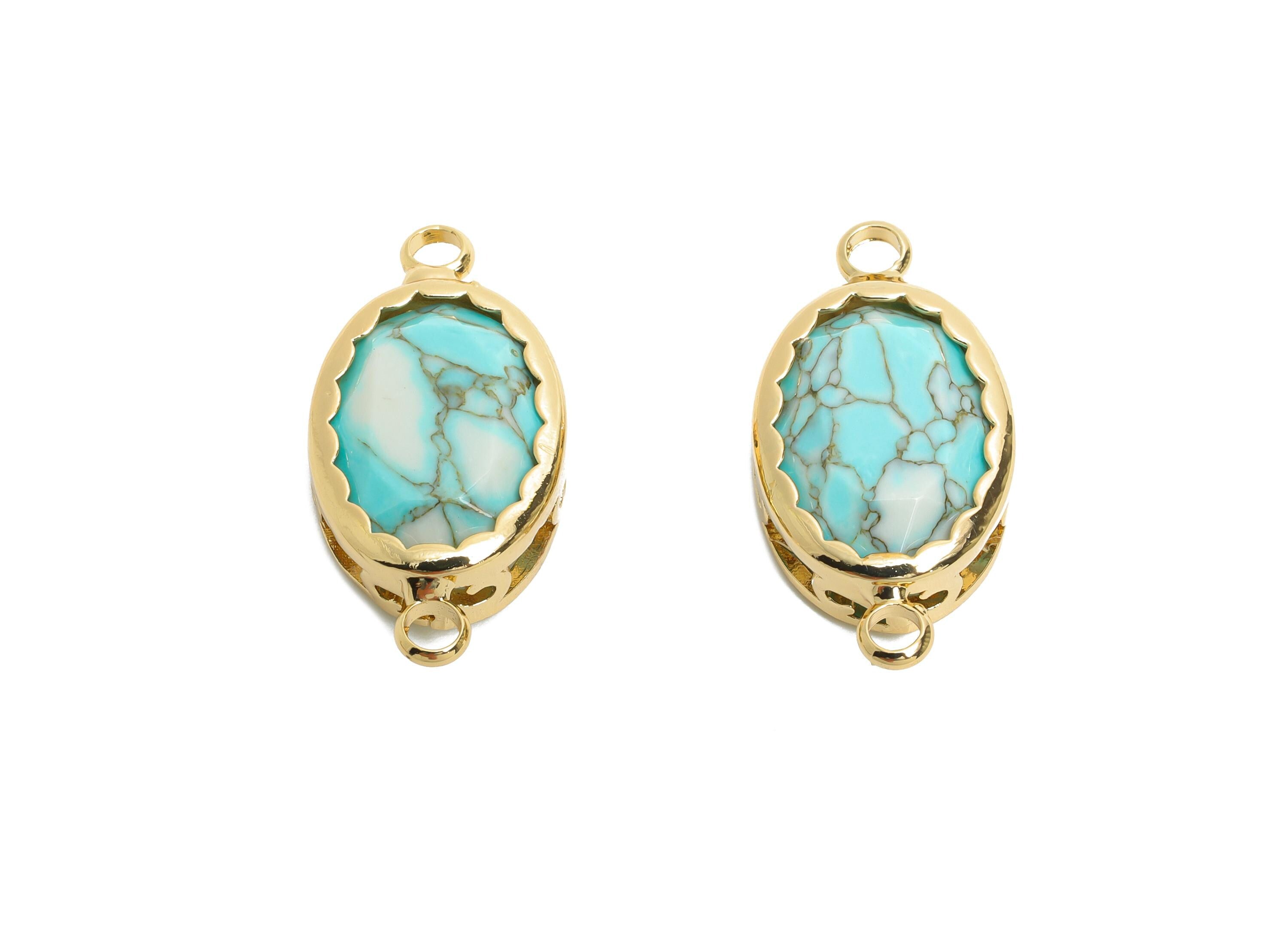 Brass Oval Glass Connector - Dainty Artisan Glass Connector - Dainty Gold and Crystal Connector - KC Gold Plated - 23x12x6mm - GS1258 - DOMEDBAZAAR