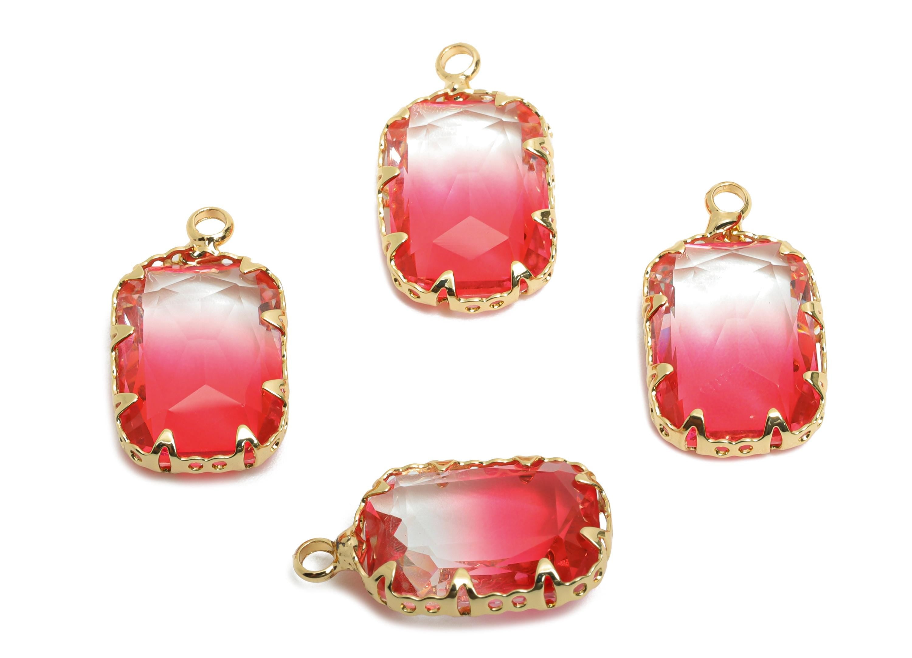 Faceted Rectangle Crystal Charm - Brass Gradient Glass Pendant - Elegant Geometric Jewelry - KC Gold Tone Plated - 19x11x5.45mm - GS1231 - DOMEDBAZAAR