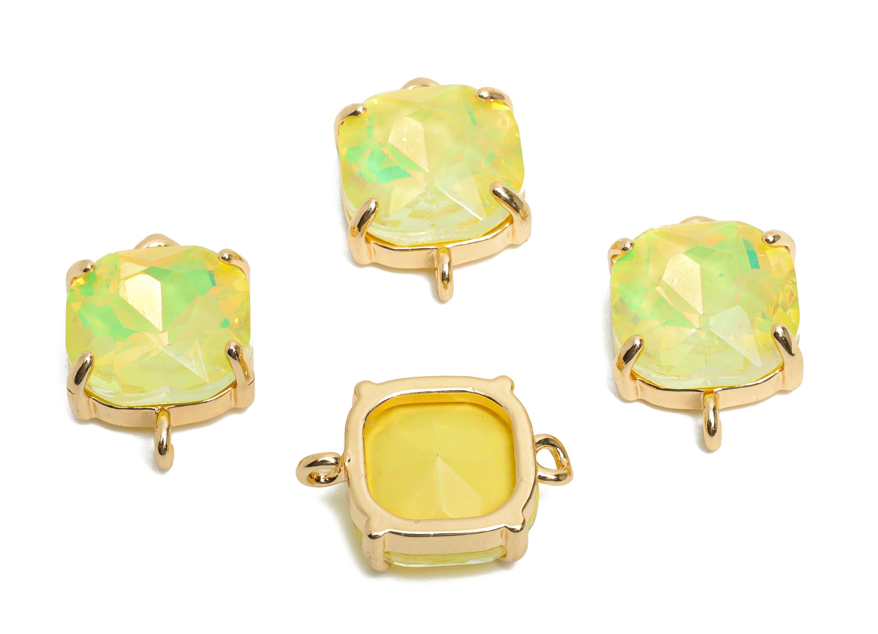Square Crystal Bracelet Connectors - Dainty Brass Glass Charm - Sparkling Square Connector - KC Gold Tone Plated - 18x12.3x5.7mm - GS1283 - DOMEDBAZAAR