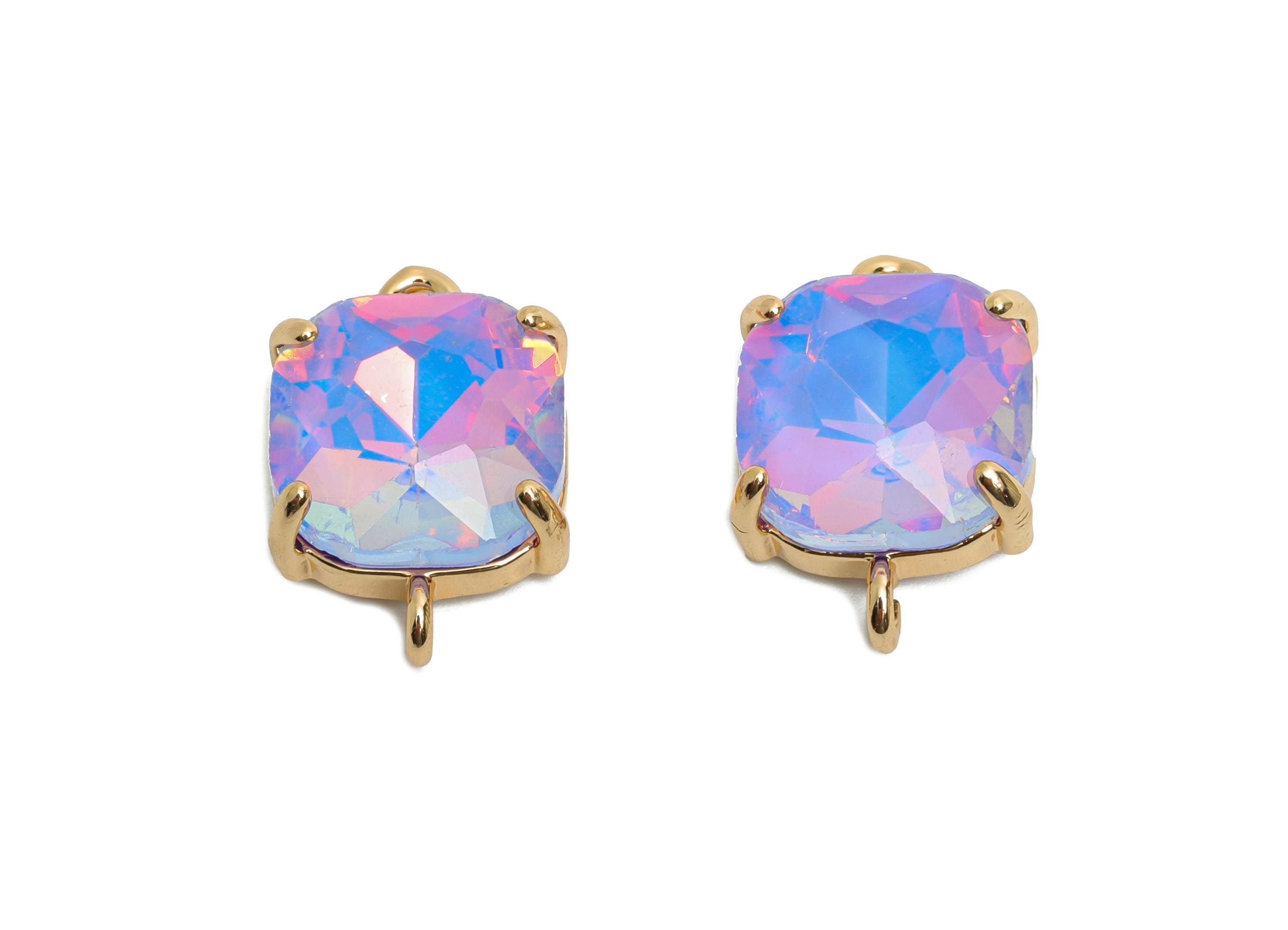 Square Crystal Bracelet Connector - Sparkling Brass Glass Charms - Ornate Square Connector - KC Gold Tone Plated - 18x12.3x5.7mm - GS1284 - DOMEDBAZAAR