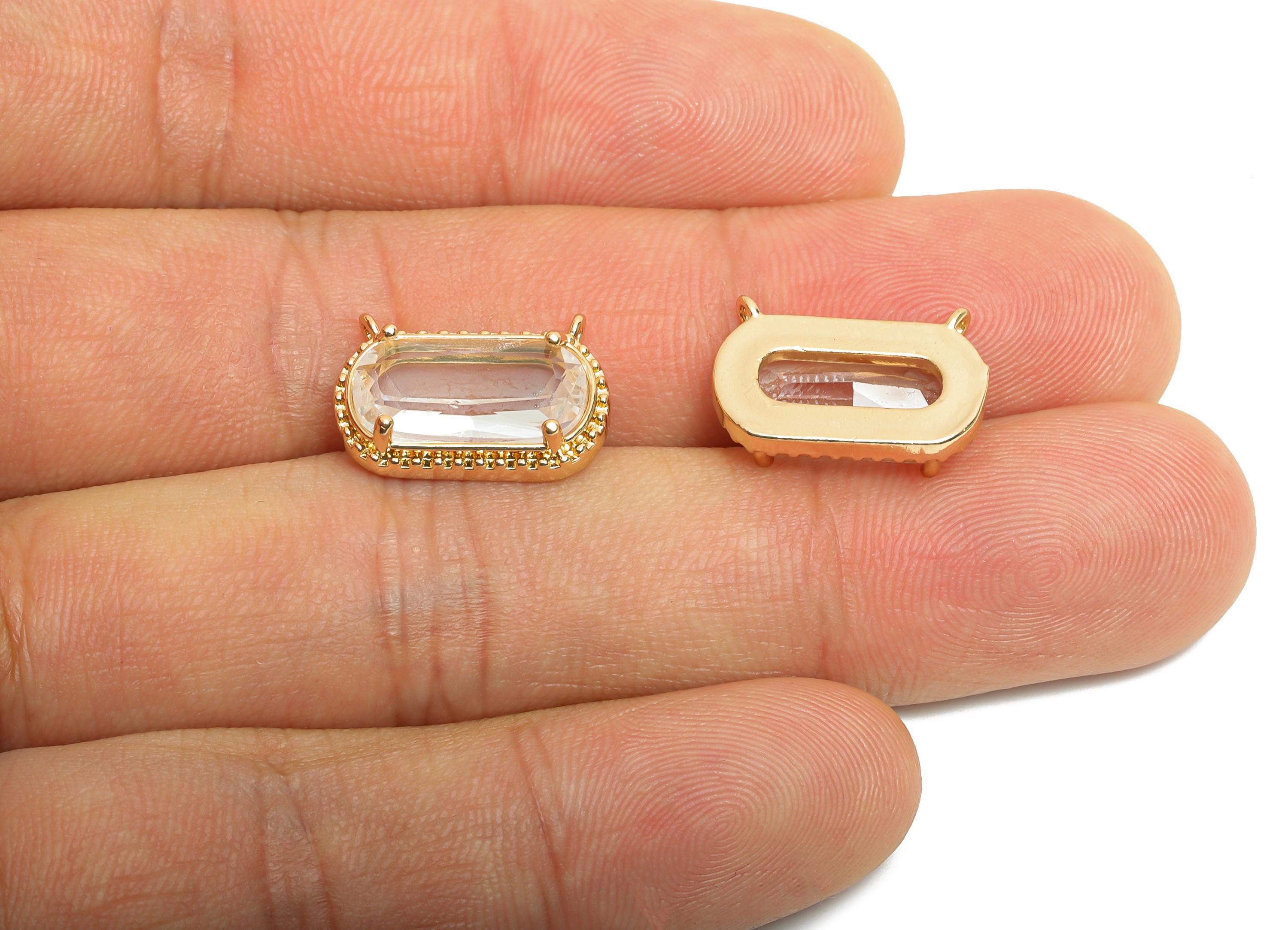 Brass Crystal Oval Pendant - Dainty Sparkling Transparent Charm - Modern Oval Rectangular Pendant - KC Gold Tone Plated -16x11x4mm-GS1292 - DOMEDBAZAAR