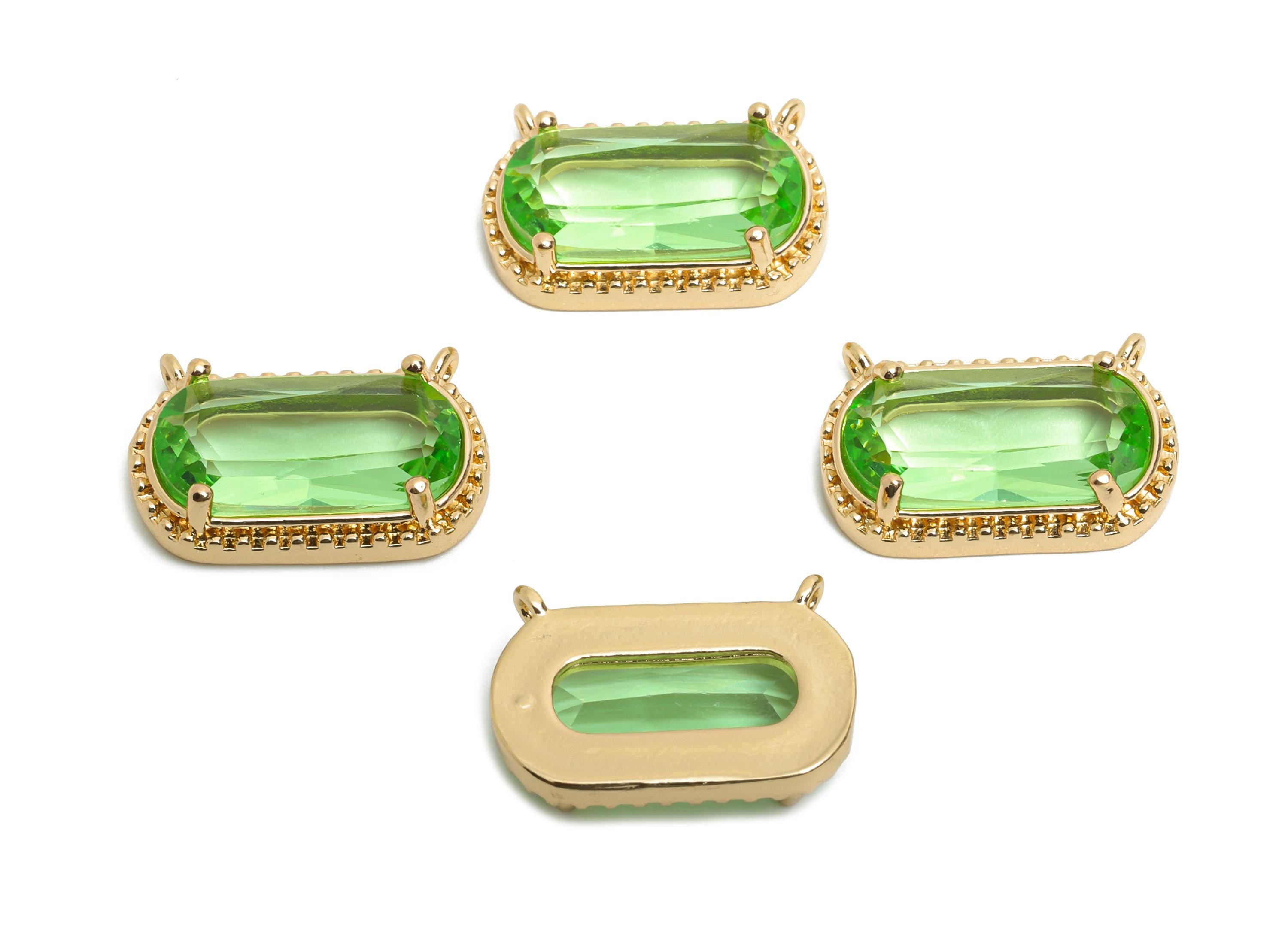 Brass Crystal Oval Pendant - Dainty Sparkling Green Charm - Modern Oval Rectangular Crystal Pendant - KC Gold Tone Plated -16x11x4mm-GS1293 - DOMEDBAZAAR