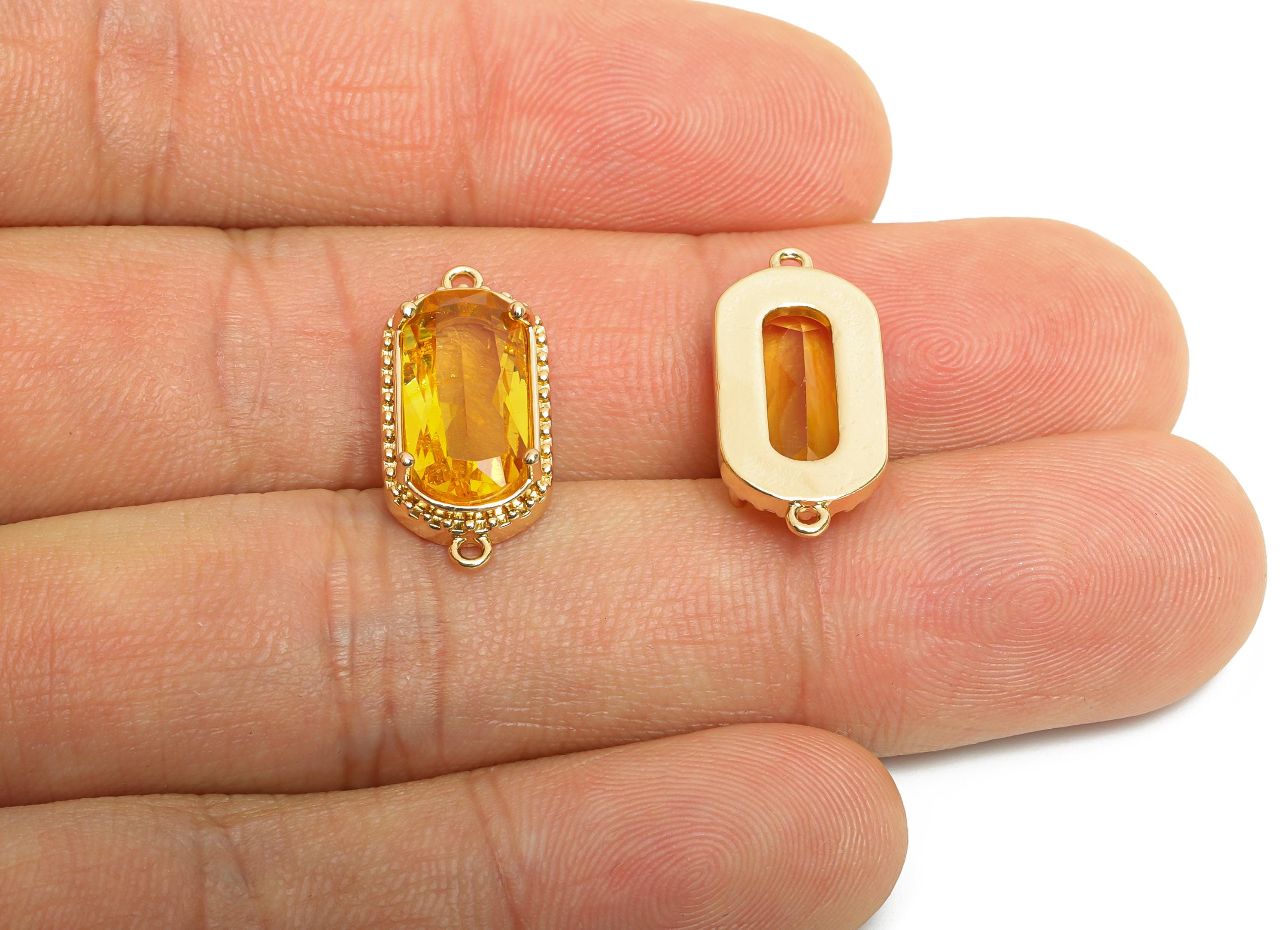 Brass Crystal Connector - Dainty Yellow Frame Pendant - Modern Oval Rectangular Stone Bracelet - KC Gold Tone Plated - 20x9x4mm - GS1307 - DOMEDBAZAAR