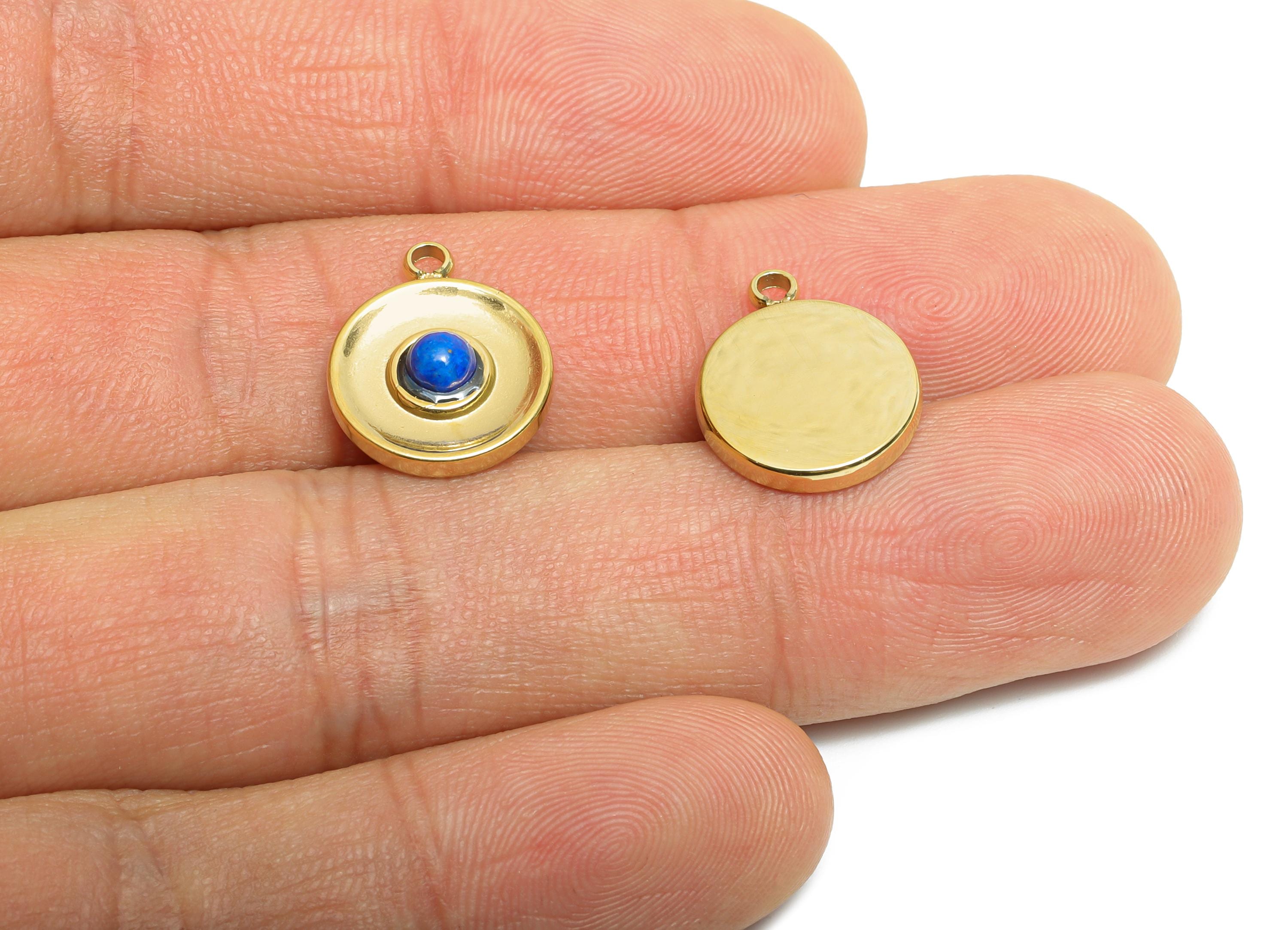 Steel Natural Stone Pendant - Artisanal Circular Stone Detail Pendant - Decorative Gemstone Pendant - 14K Real Gold - 15x12x3mm -SS1680 - DOMEDBAZAAR