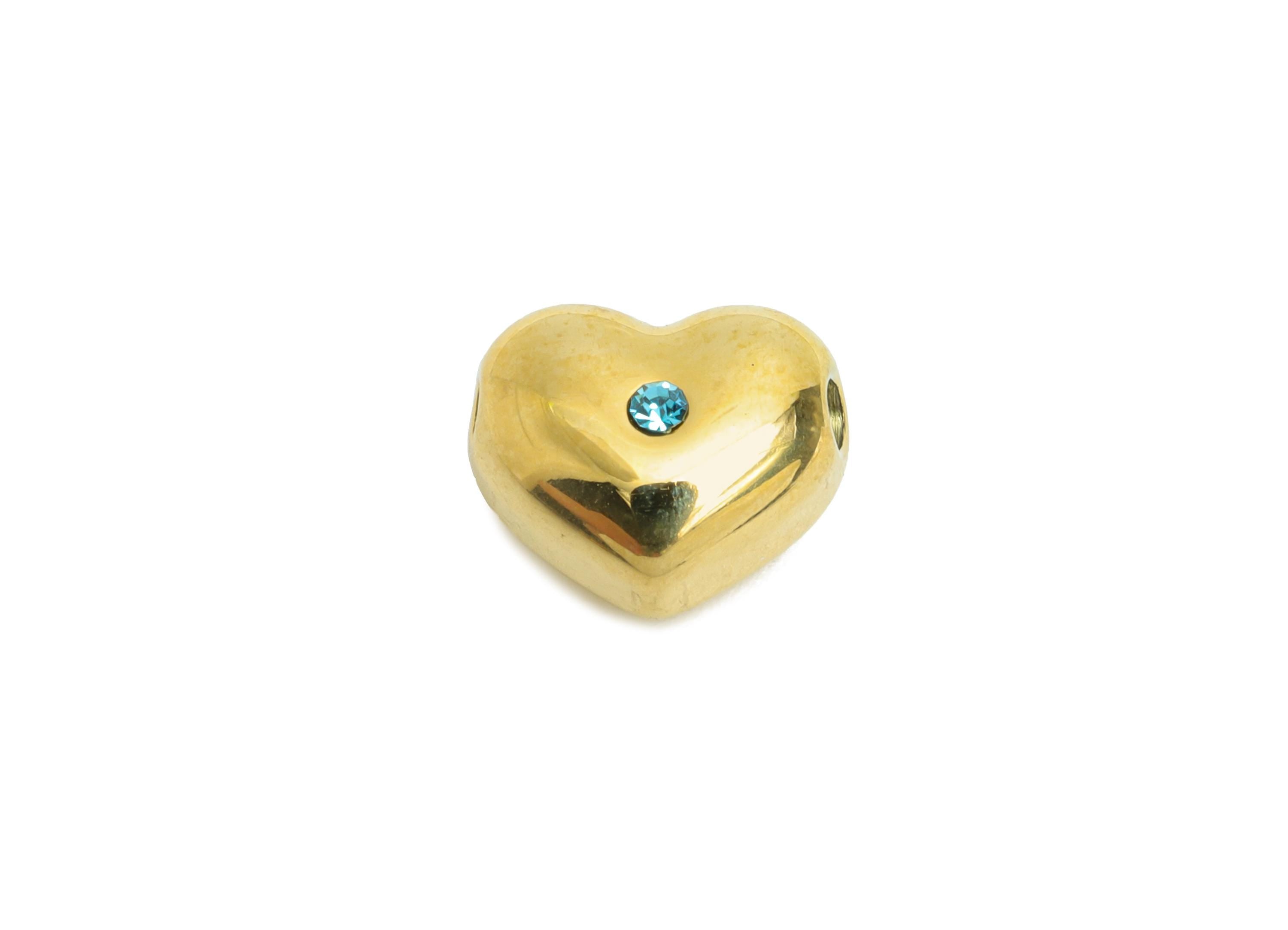 Shiny Gold CZ Heart Bead - Beads With Sparkling Blue Crystals - Sparking Heart Cubic Zircon Bead - 14K Real Gold - 10x8x6mm - SS1678 - DOMEDBAZAAR