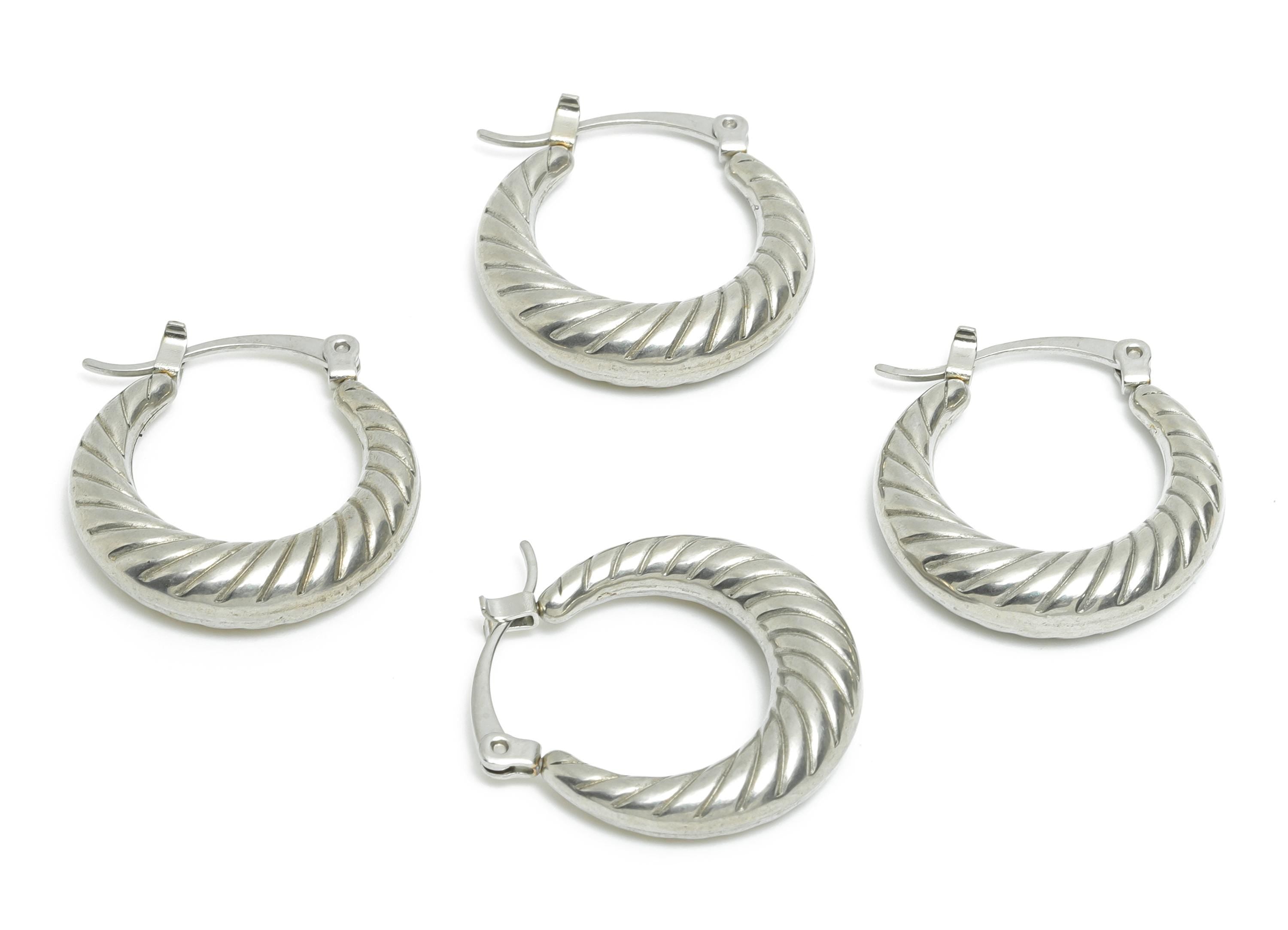 Steel Hoop Earring - Twisted Vintage Silver Hoop Earring - Hinged Back - Elegant Steel Hoop Jewelry - Steel Finding - 22.44x24x5mm - SS1701 - DOMEDBAZAAR