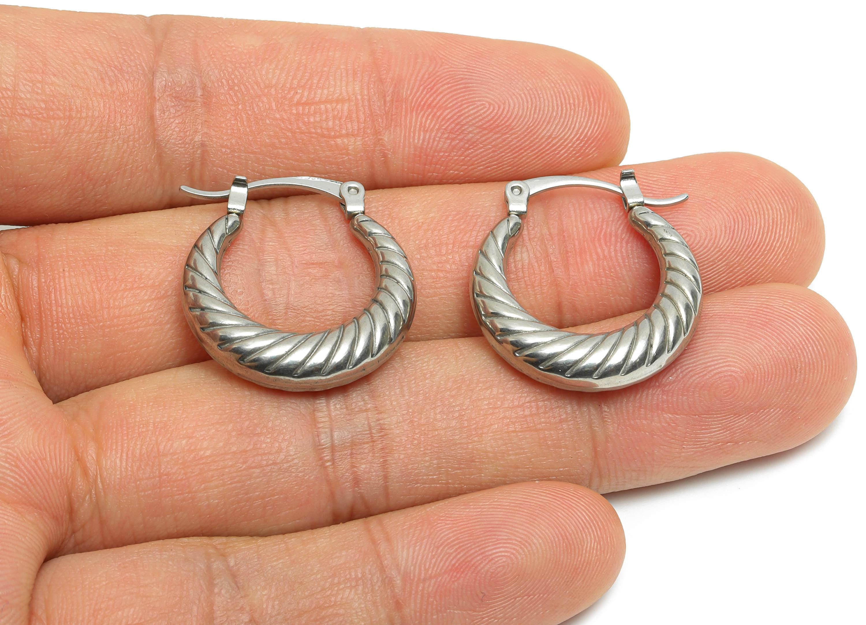 Steel Hoop Earring - Twisted Vintage Silver Hoop Earring - Hinged Back - Elegant Steel Hoop Jewelry - Steel Finding - 22.44x24x5mm - SS1701 - DOMEDBAZAAR