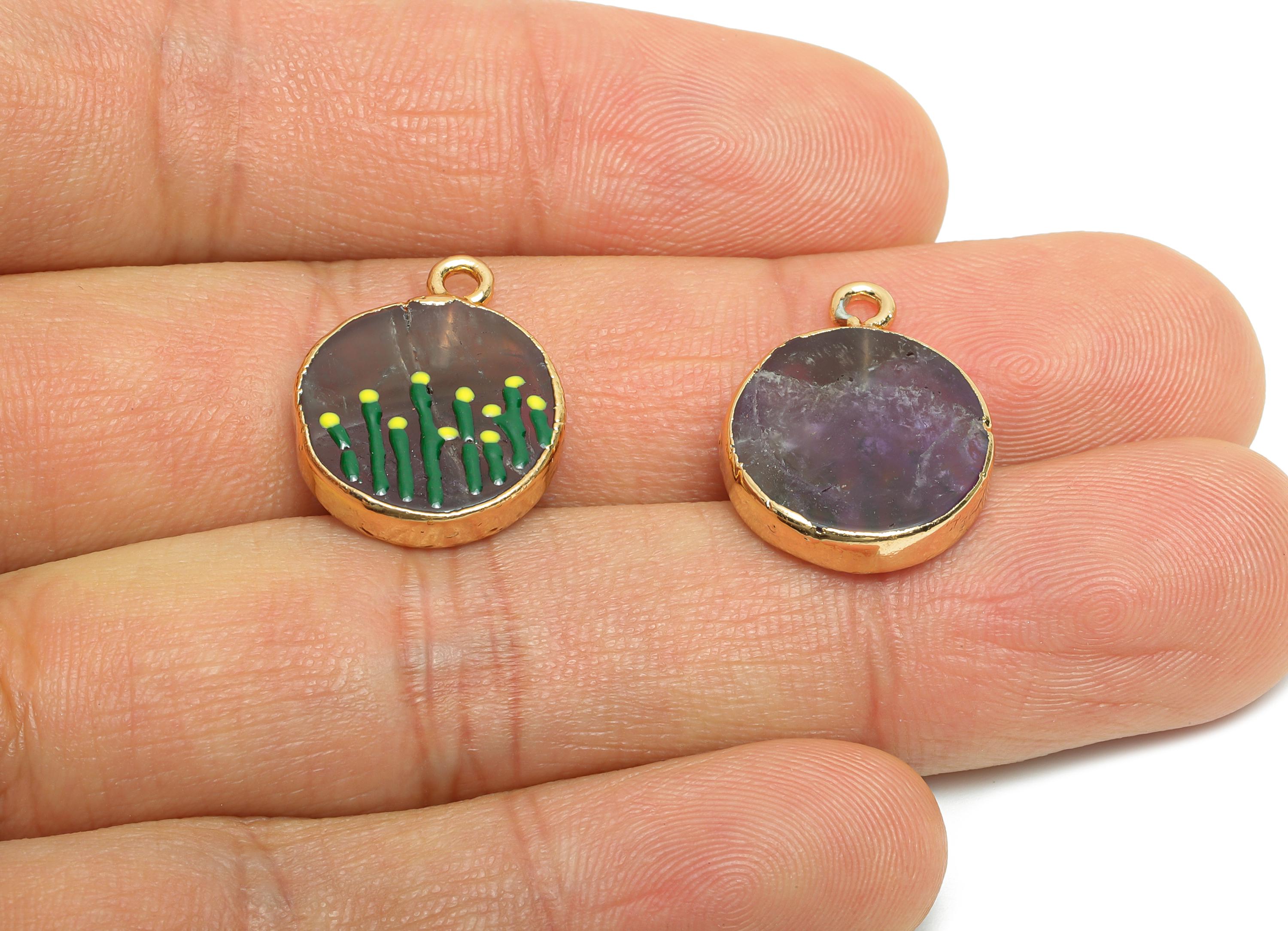 Amethyst Earring Charm - Brass Handmade Gold Foral With Enamel Pendant - Botanical Theme - KC Gold Plating - 19x15x3mm - NS2883F - DOMEDBAZAAR