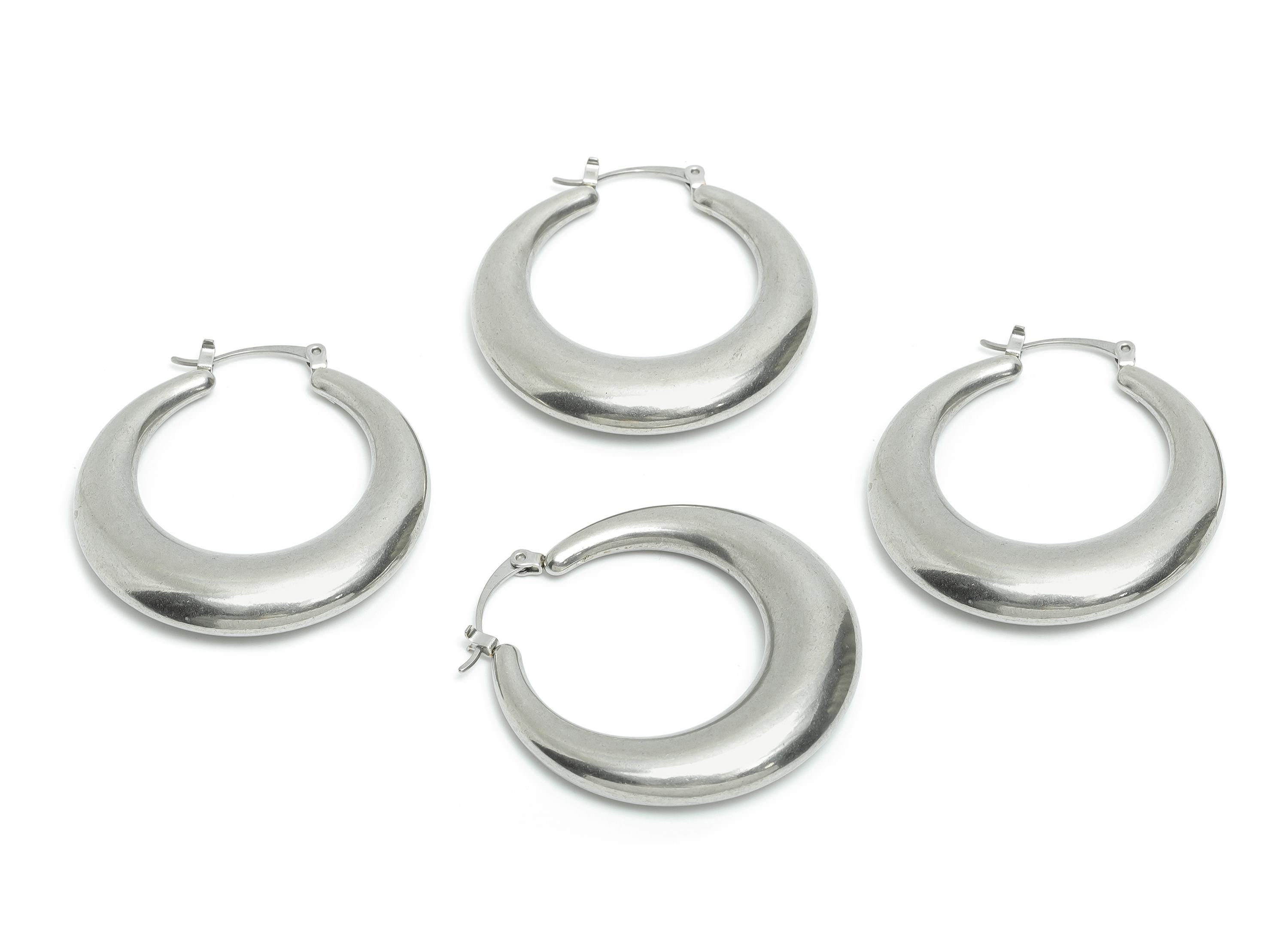 Steel Hoop Earring - Smooth Silver Crescent Hoop Earring - Hinged Back - Minimalist Steel Hoop Jewelry - Steel Finding - 40x42x7mm - SS1694 - DOMEDBAZAAR