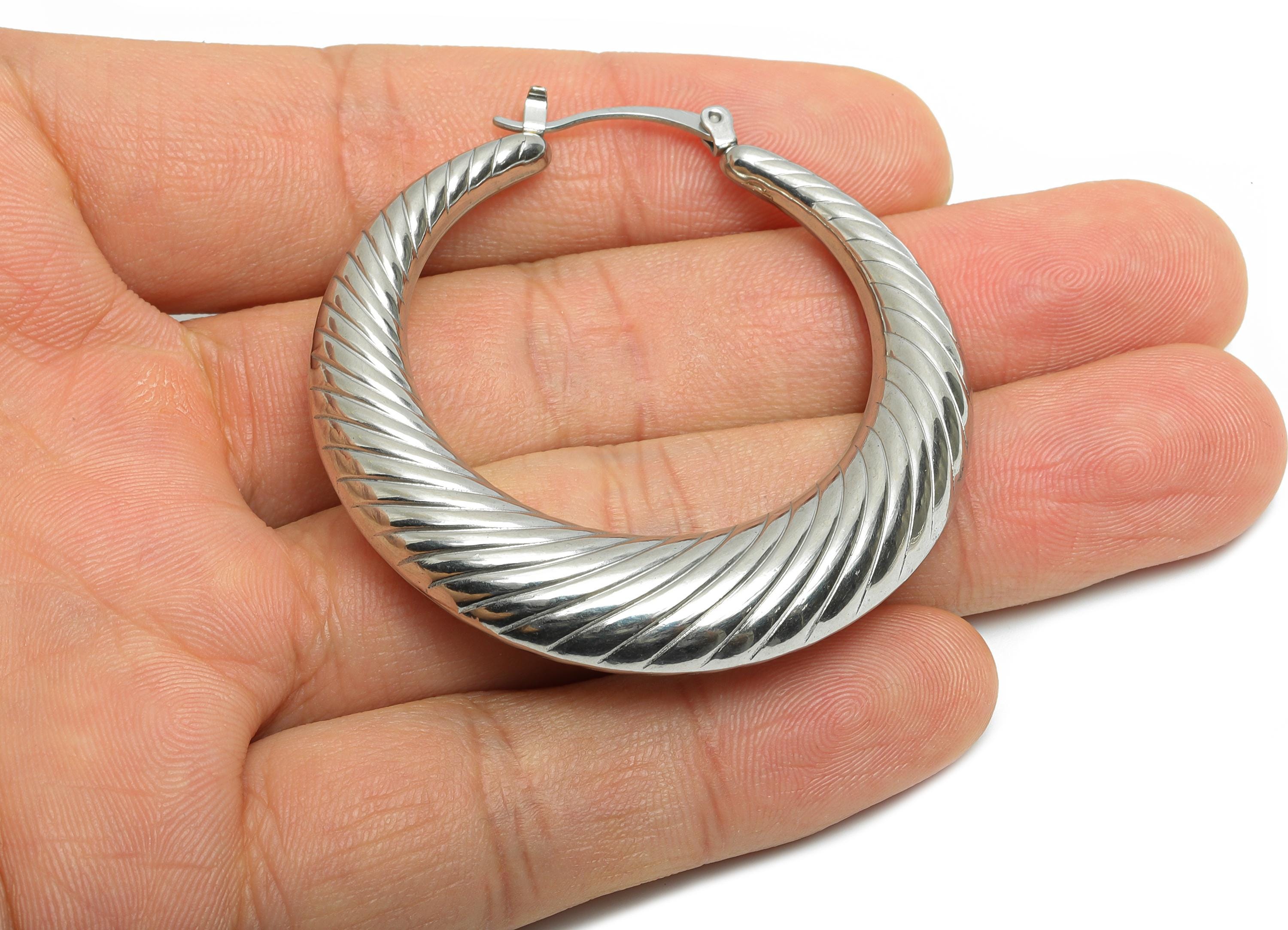 Huge Steel Hoop Earring - Twisted Vintage Crescent Hoop Earring - Hinged Back - Bold Steel Hoop Jewelry - Steel Finding - 50x50x8mm - SS1693 - DOMEDBAZAAR