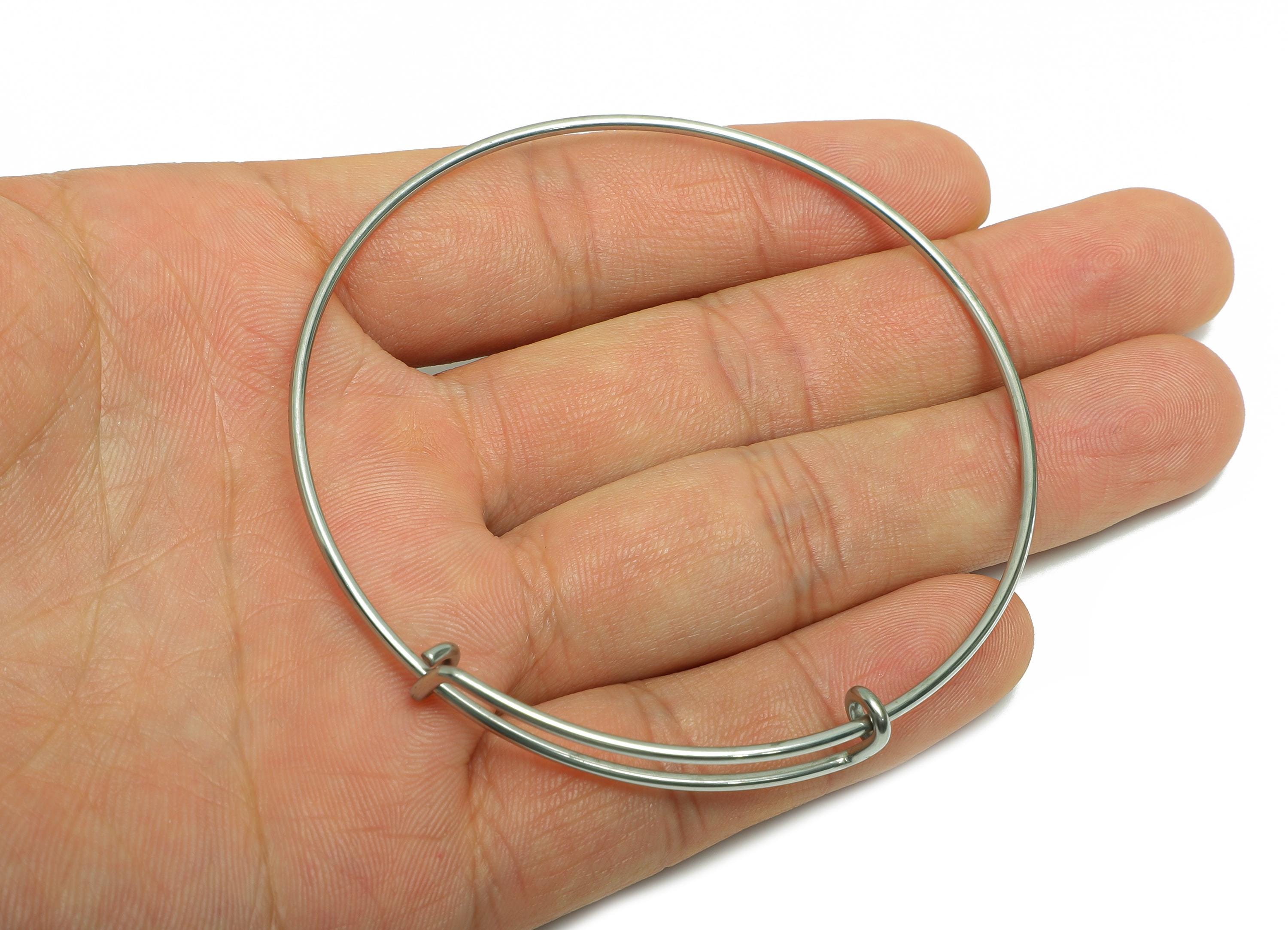 70mm Adjustable Bangle Bracelet - Steel One Loop Bracelet - Expandable Wire Bangle for Charms - Jewelry Supplies DIY - 70x70x1.6mm - SS1721 - DOMEDBAZAAR