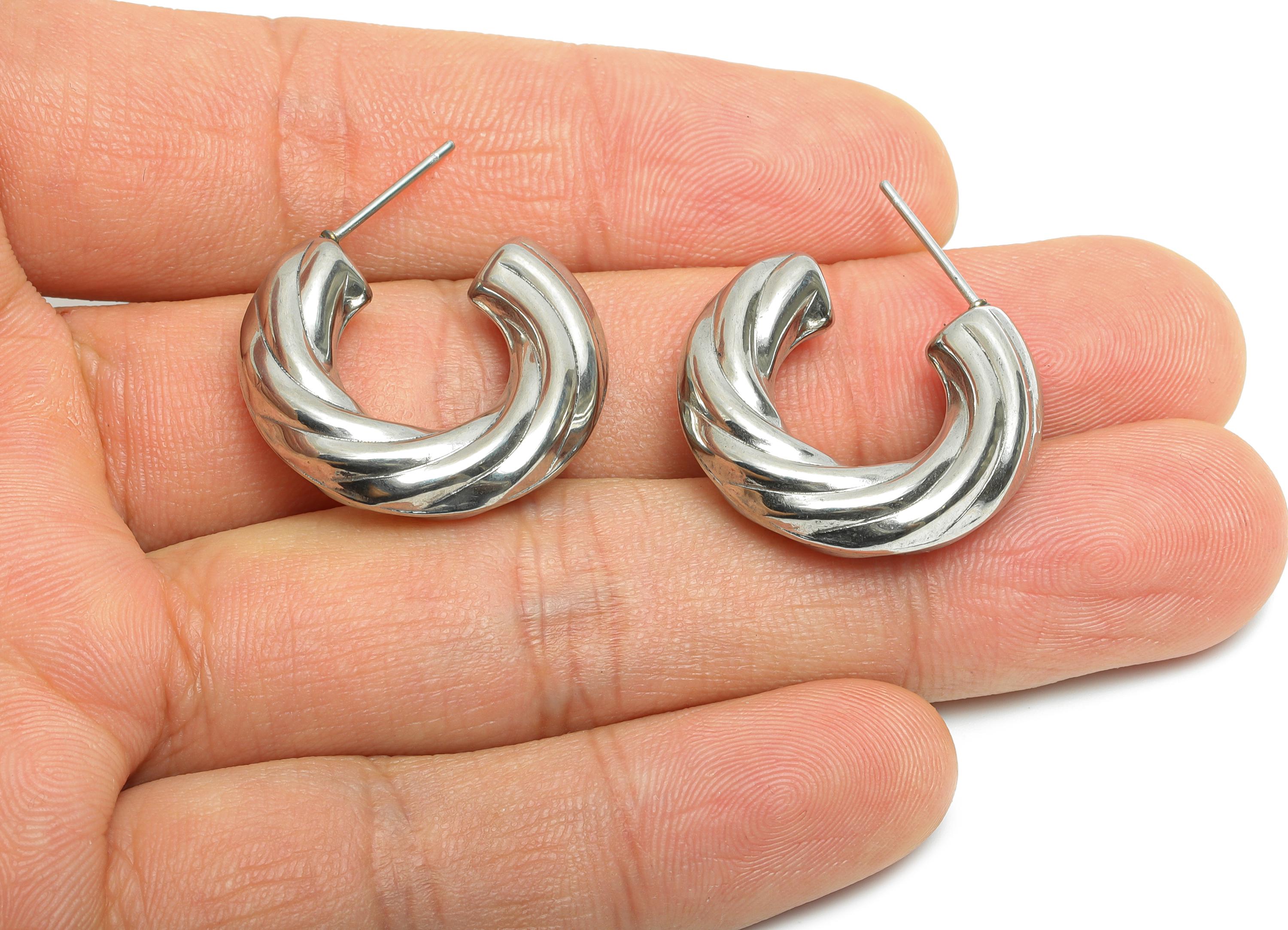 Stainless Steel C Hoop Earring Studs - Twisted Chunky Silver Hoop Post - Statement Open Hoop Studs - Earring Jewelry - 25x22x6.11mm - SS1703 - DOMEDBAZAAR