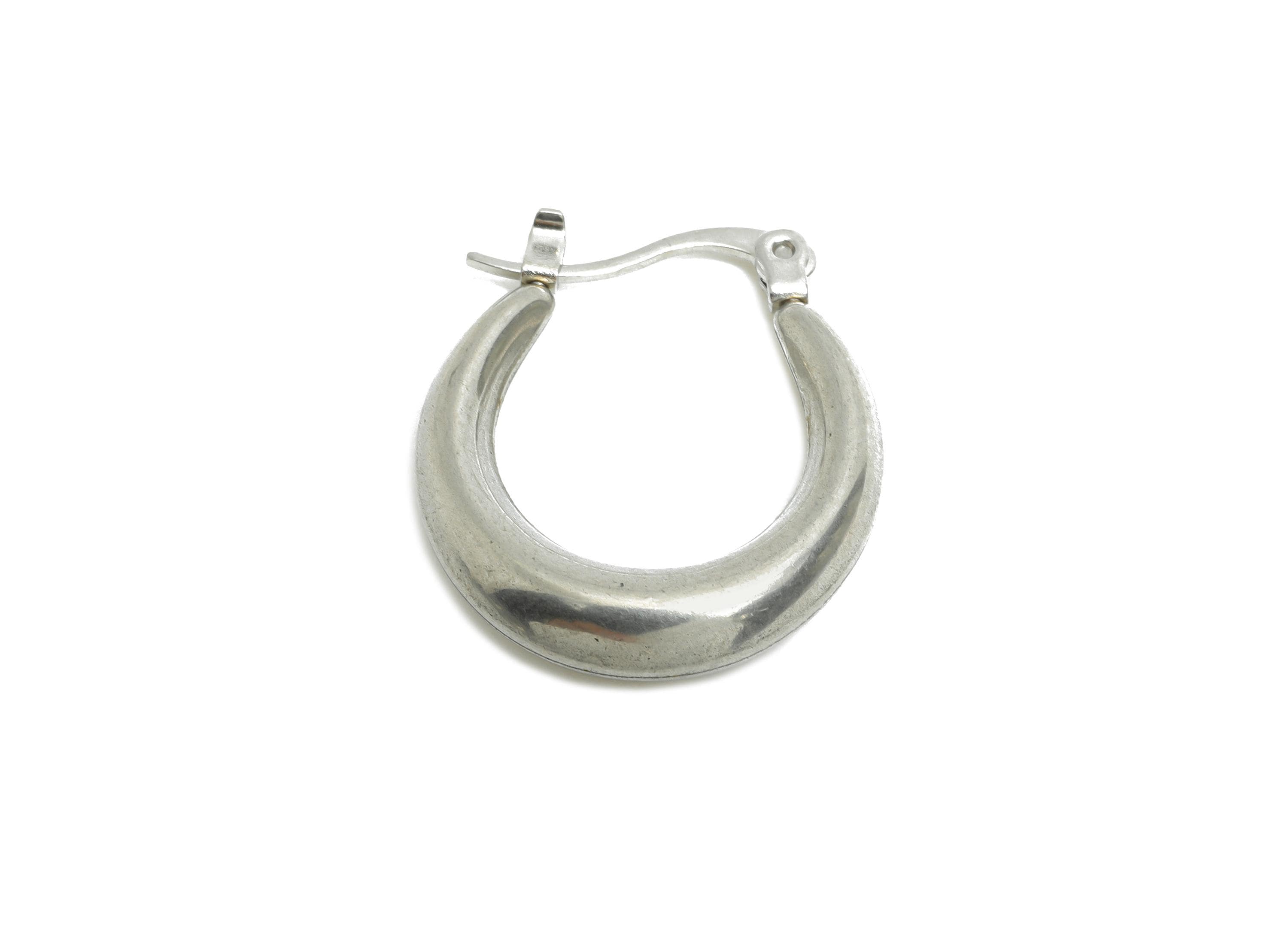Steel Hoop Earring - Smooth Silver Crescent Hoop Earring - Hinged Back - Minimalist Steel Hoop Jewelry - Steel Finding - 21x25x5mm - SS1692 - DOMEDBAZAAR