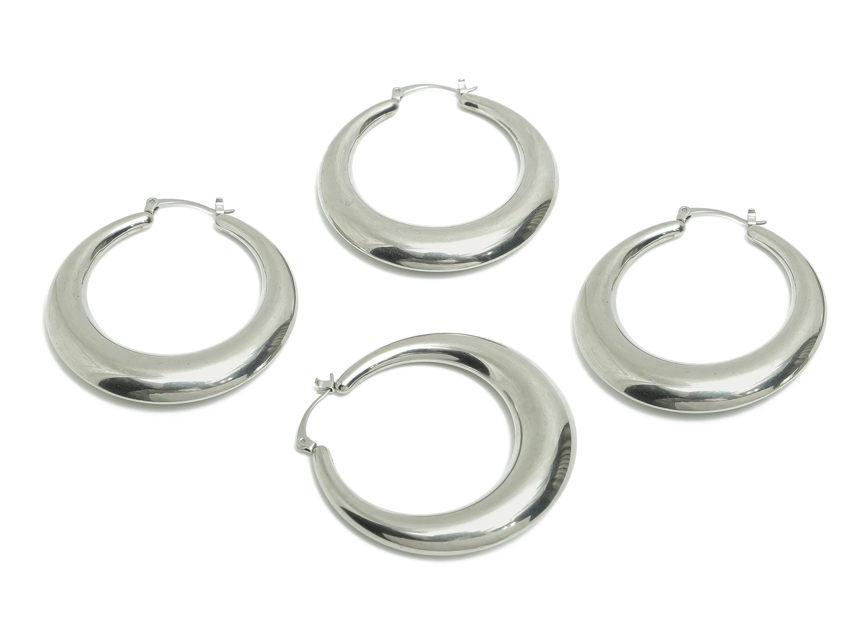 Huge Steel Hoop Earring - Smooth Crescent Hoop Earring - Hinged Back - Minimalist Steel Hoop Jewelry - Steel Finding - 49x49x7.8mm - SS1697 - DOMEDBAZAAR