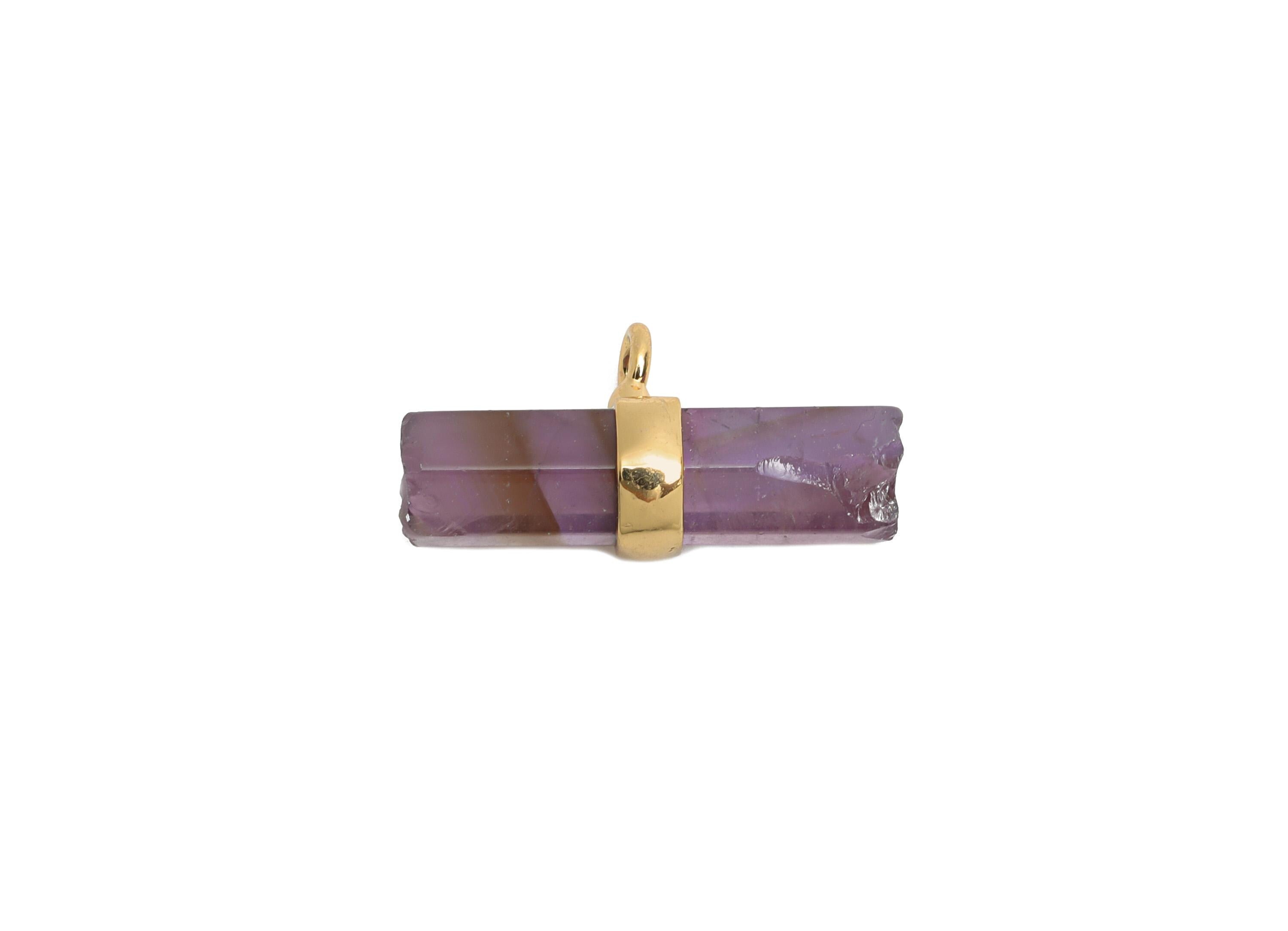 Amethyst Bar Pendant - Brass Rectangular Stone Charm For Necklace - Brass Modern Stone Jewelry - KC Gold Plating - 21x11x6.86mm - NS2882C - DOMEDBAZAAR