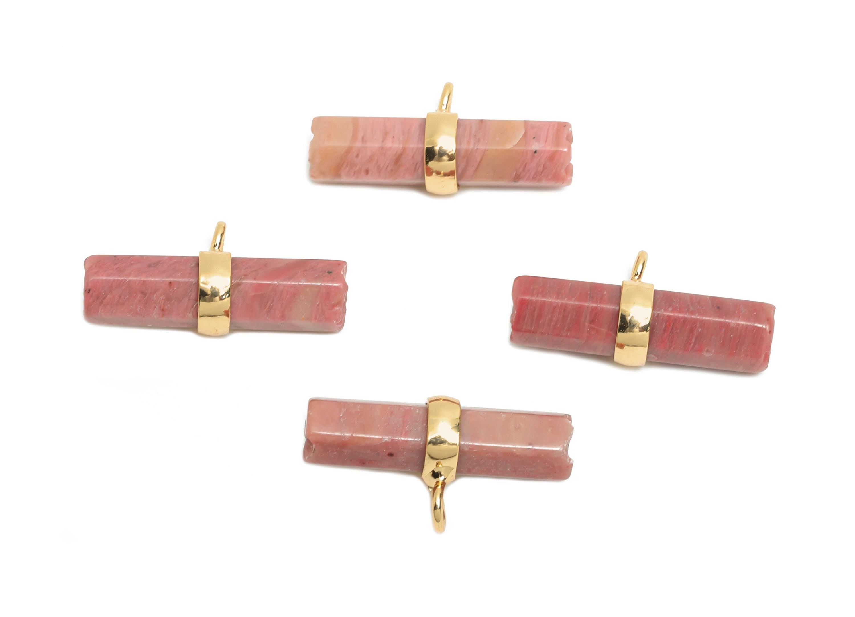 Wood Grain Stone Bar Pendant - Brass Rectangular Stone Charm For Necklace - Modern Stone Jewelry - KC Gold Plating - 22x11x6mm - NS2882D - DOMEDBAZAAR