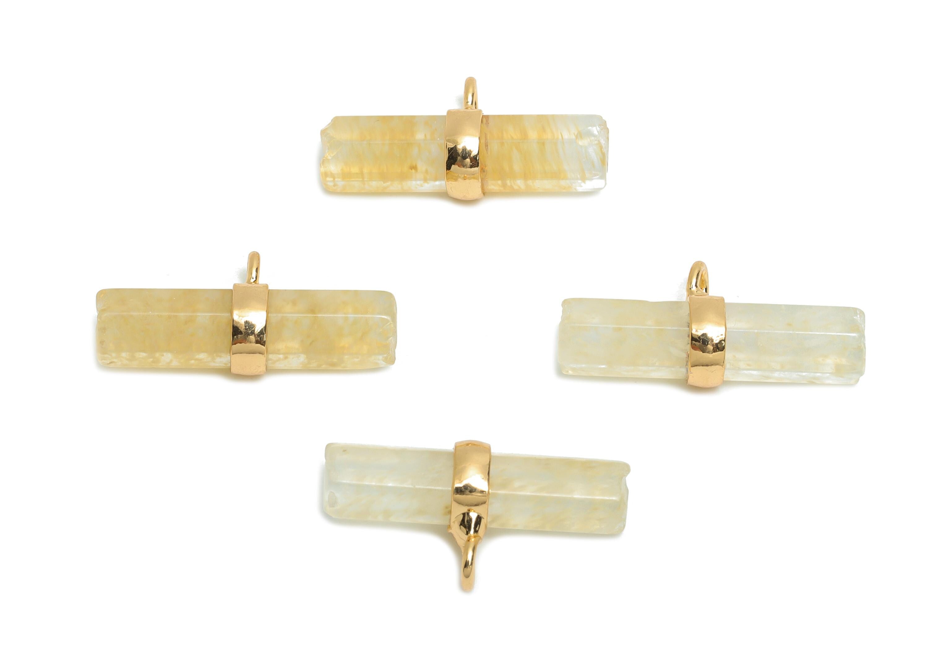 Smoky Quartz Bar Pendant - Brass Rectangular Stone Charm For Necklace - Modern Stone Jewelry - KC Gold Plating - 21x11x6.86mm - NS2882H - DOMEDBAZAAR